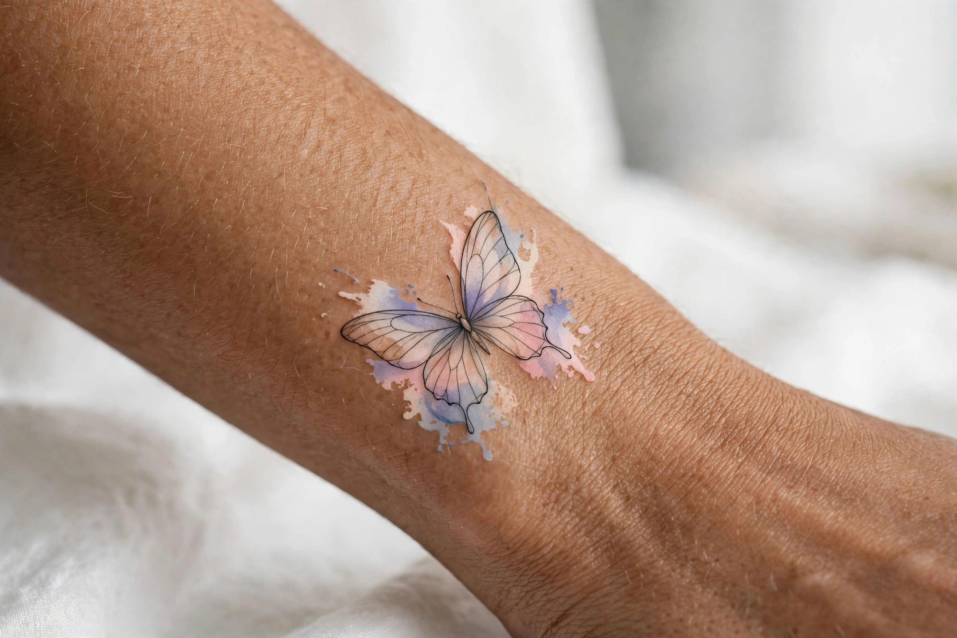 Fine line butterfly aesthetic tattoo idea on the collarbone
