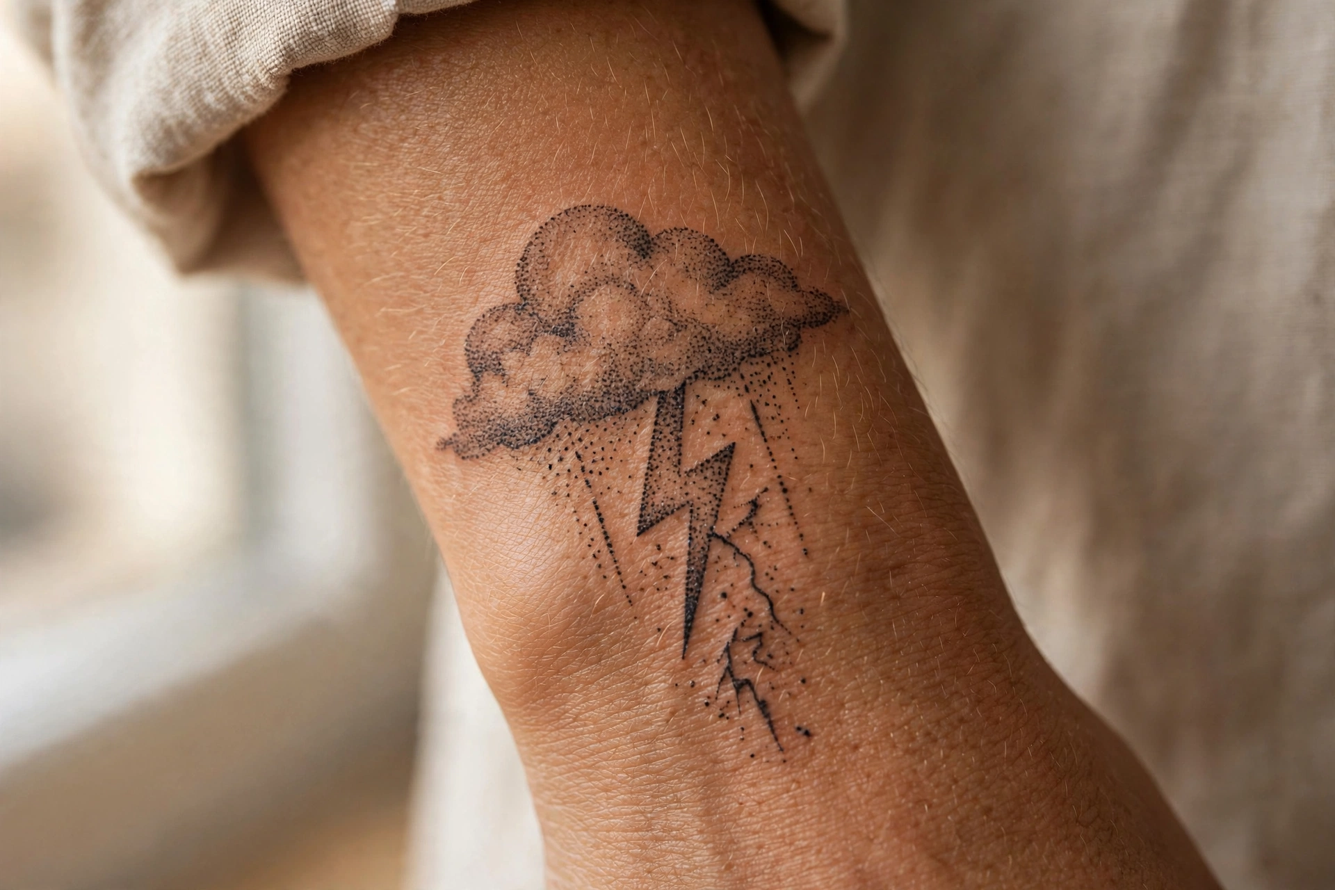 Cloud and lightning aesthetic tattoo idea on the ankle