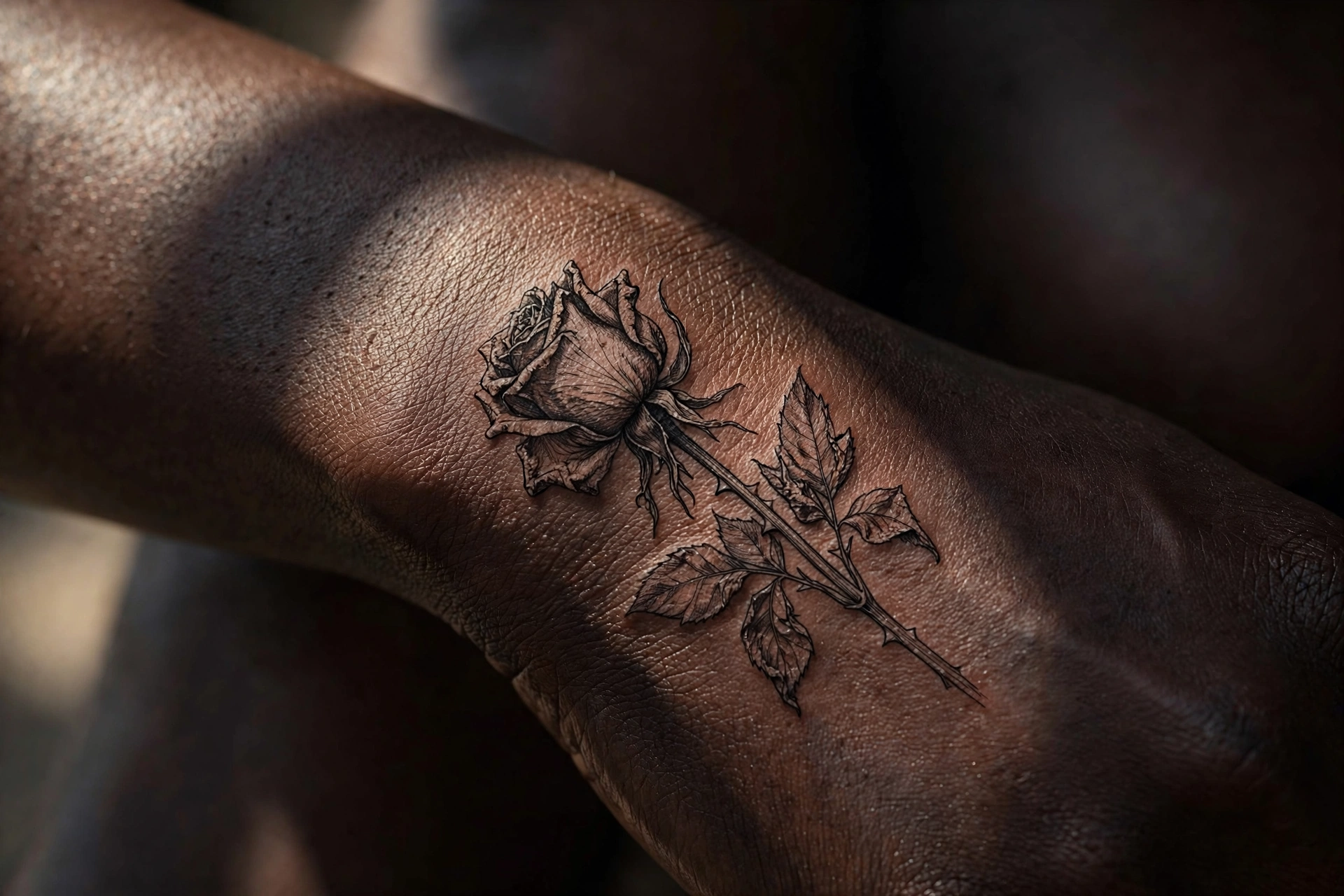 Withered rose aesthetic tattoo idea on the forearm