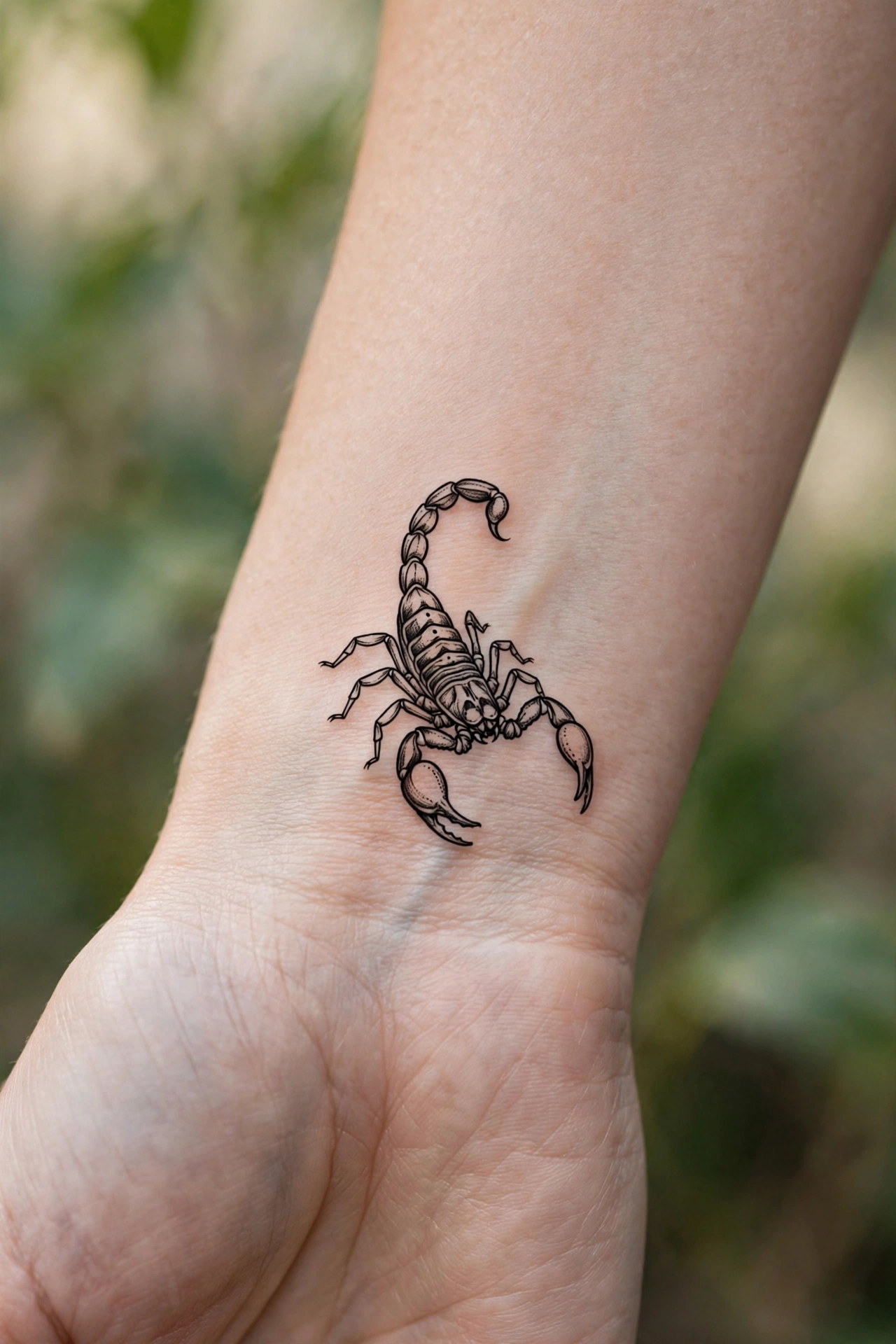 Fine line scorpion aesthetic tattoo idea on the hip