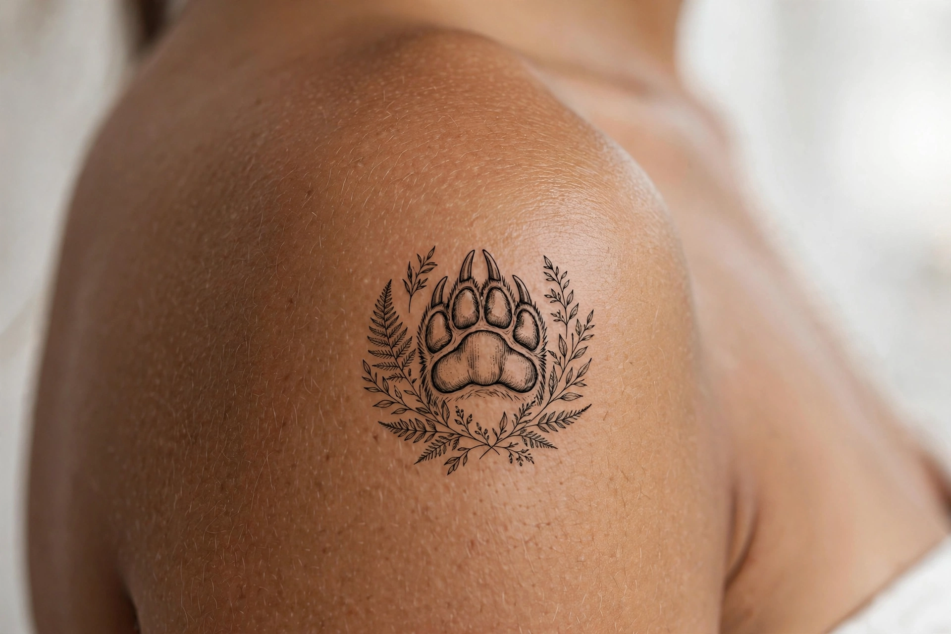 Bold bear paw print tattoo with tribal-inspired detailing