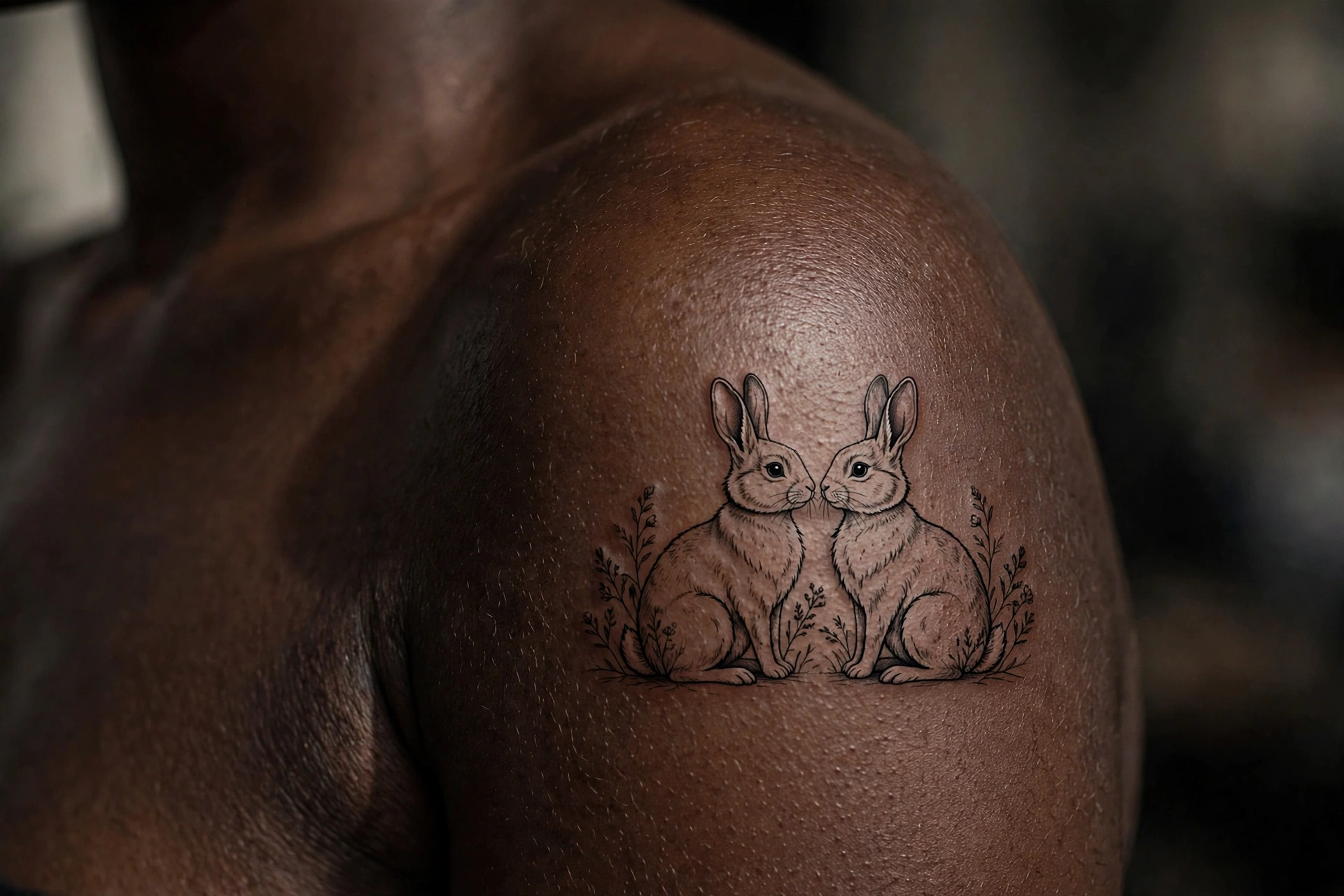 Two rabbits nuzzling tattoo in soft storybook style