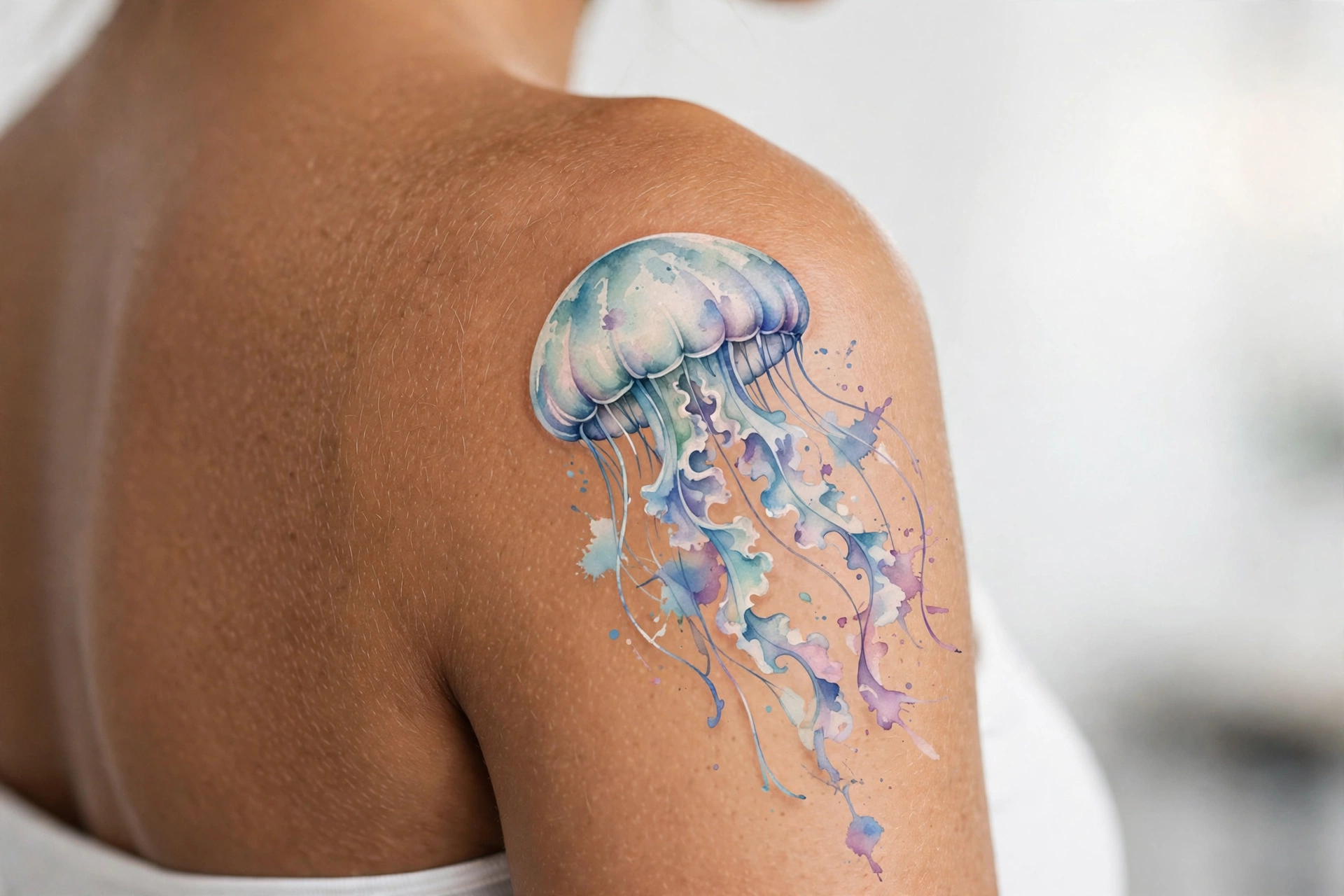 Ethereal jellyfish with flowing tentacles tattoo