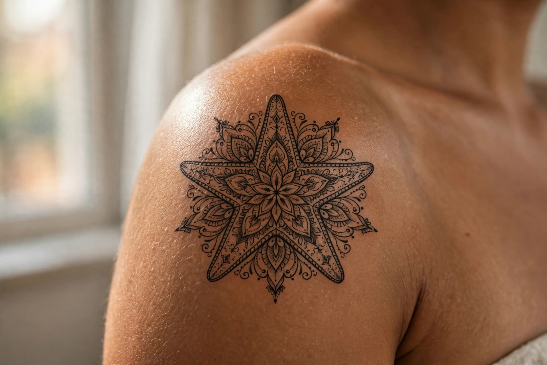 Colorful starfish tattoo with textured arms