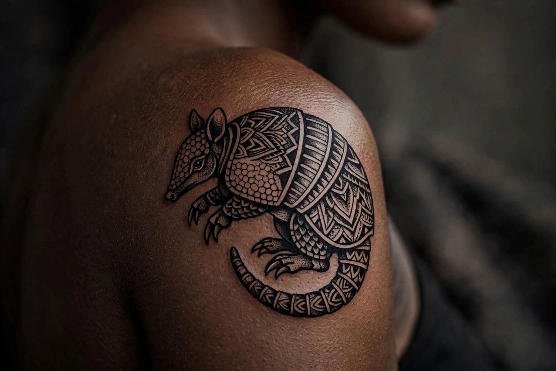Armadillo with detailed armor plating tattoo