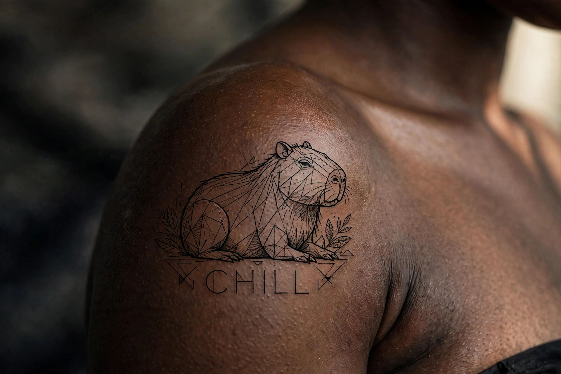Relaxed capybara tattoo embodying pure tranquility