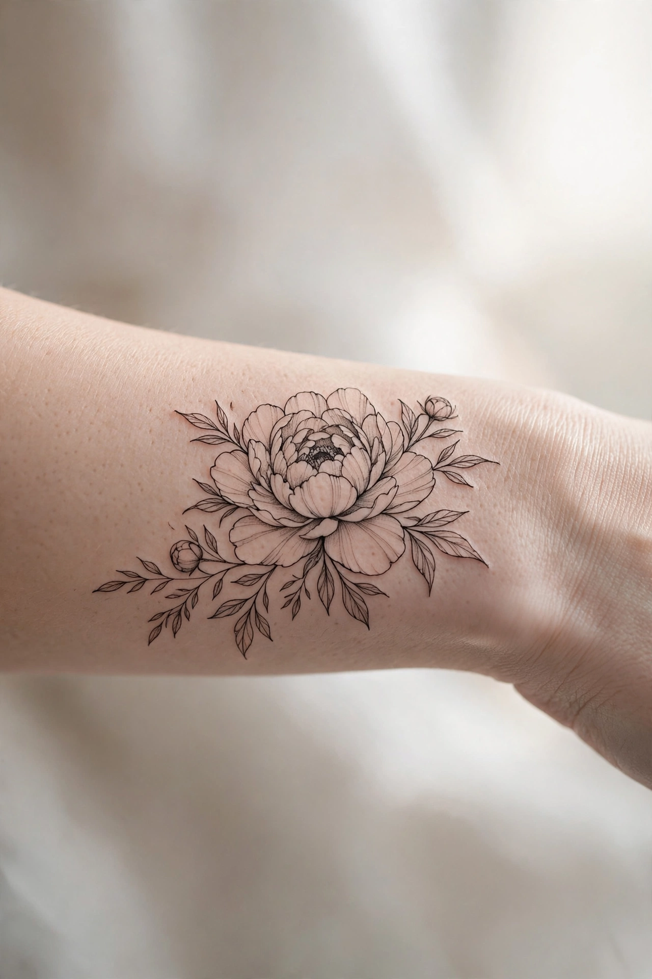 Watercolor butterfly tattoo in pink and purple on a woman's upper arm