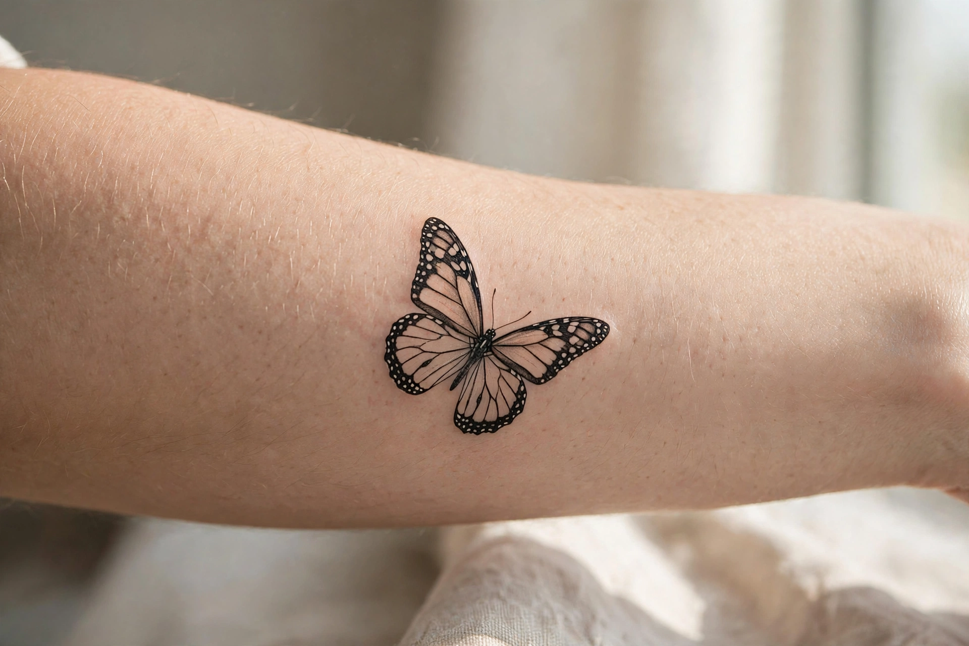 Intricate black mandala tattoo on a woman's shoulder and upper arm