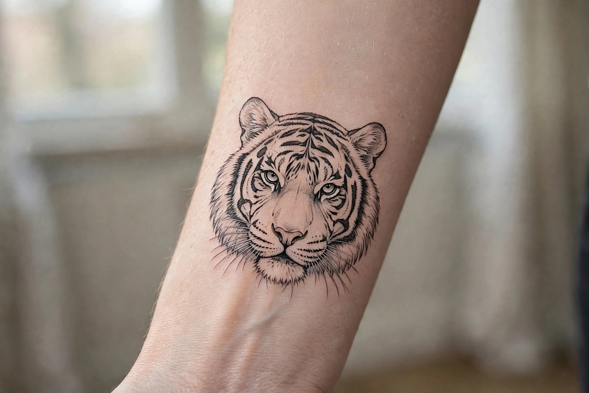 Ornamental zodiac sign symbol tattoo on a woman's inner arm