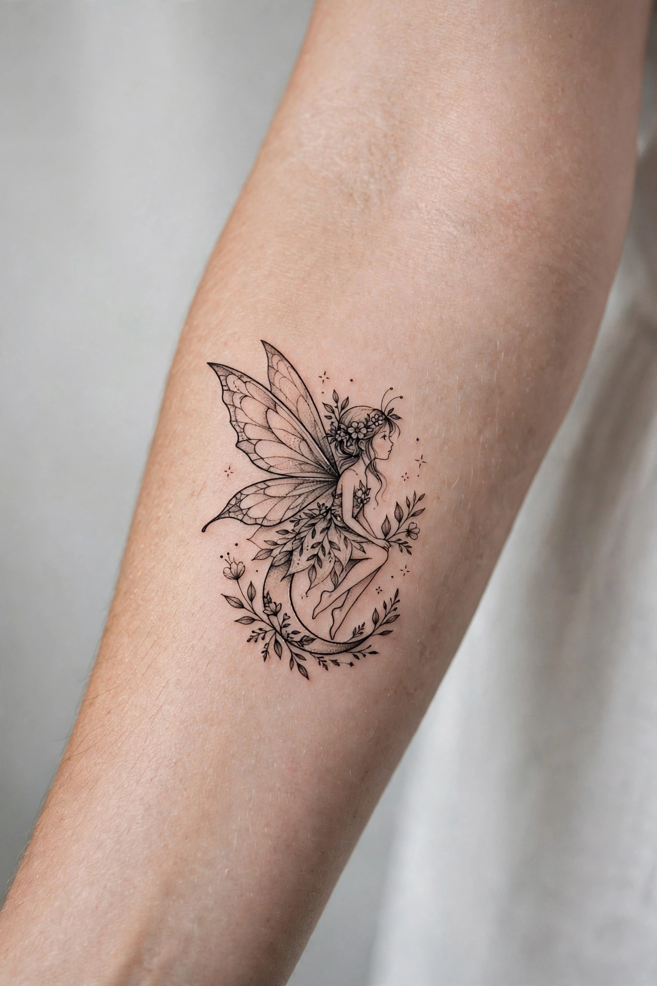 Phoenix rising with flames tattoo on a woman's forearm