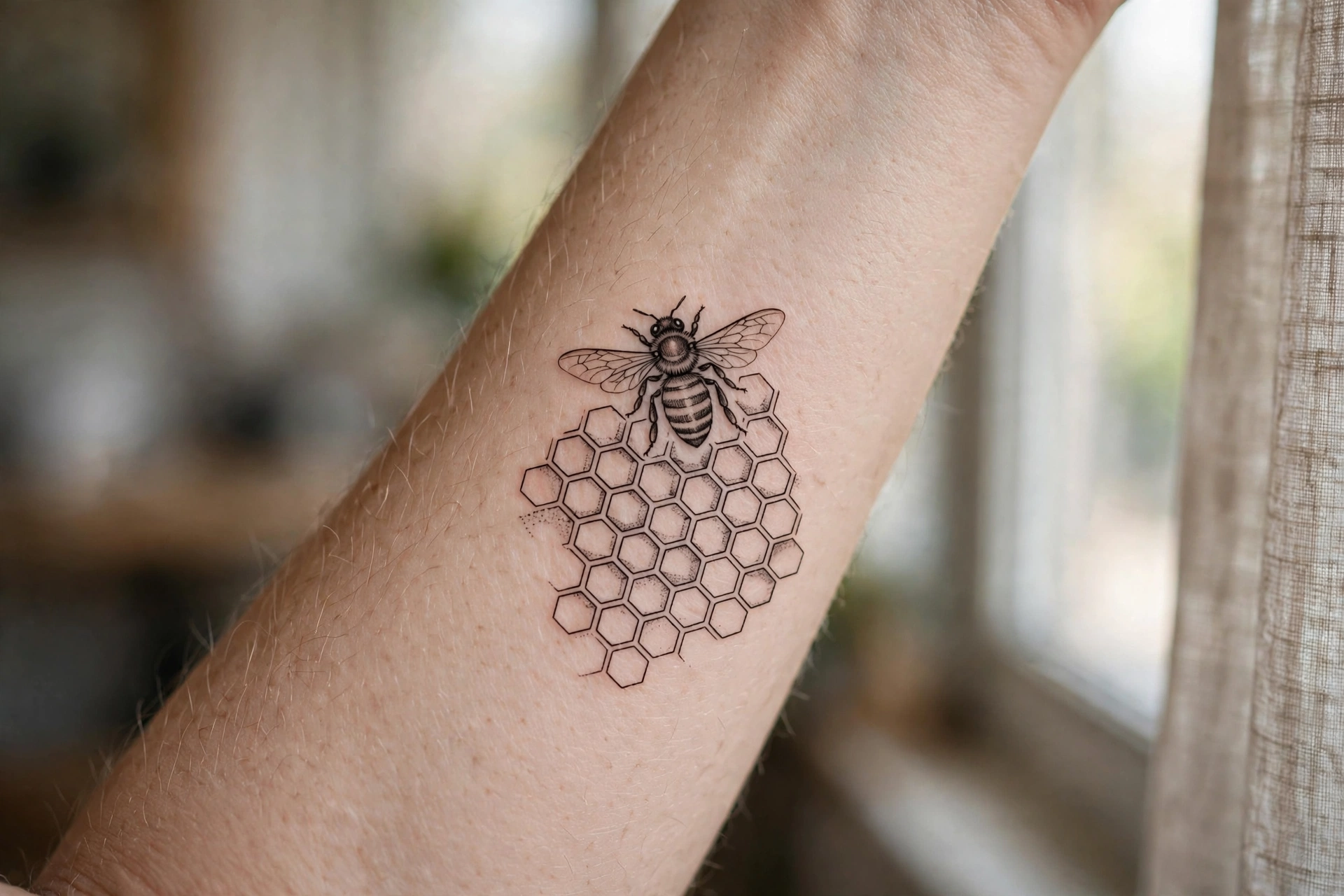 Cottagecore mushroom cluster tattoo on a woman's forearm