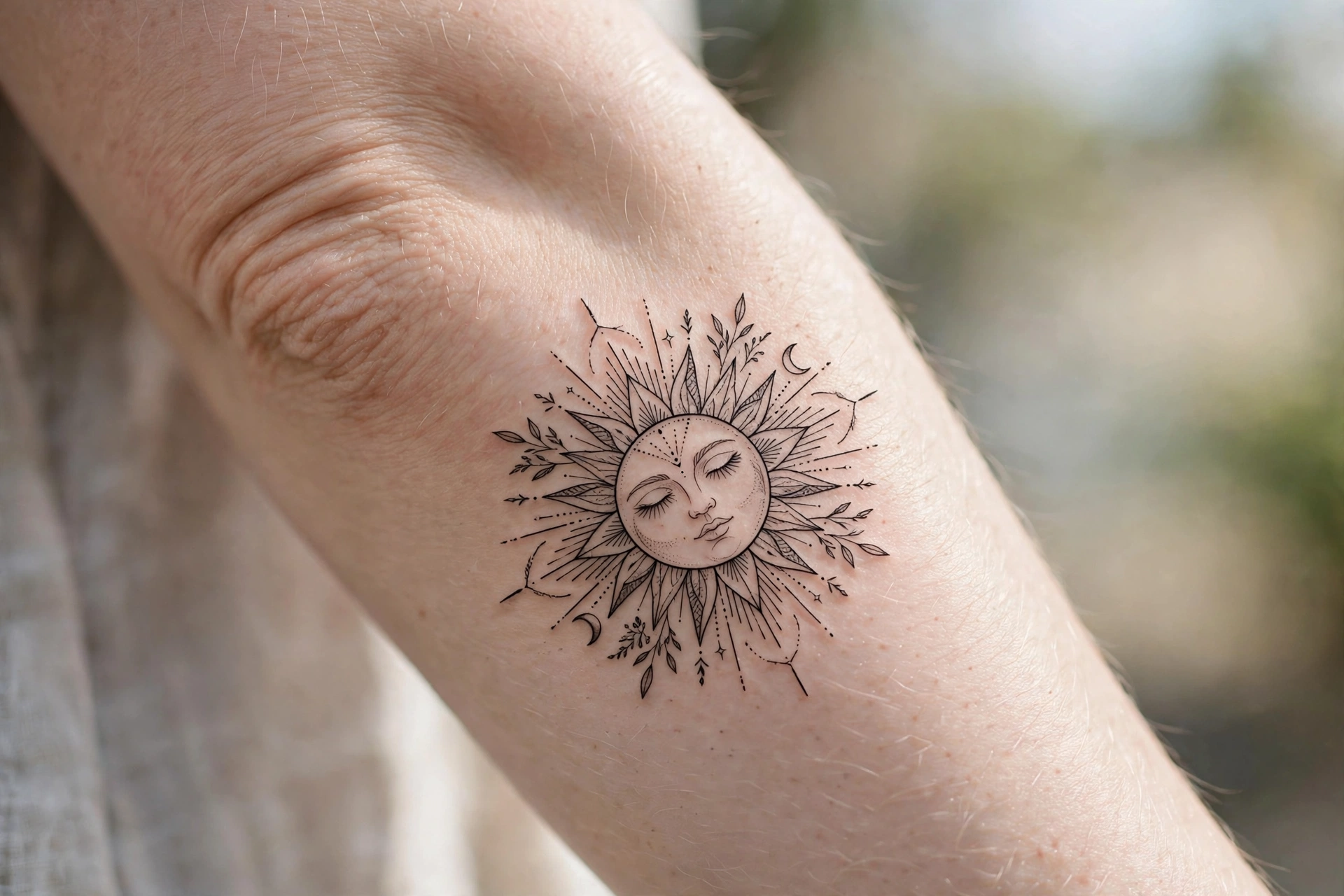 Honeybee with geometric honeycomb tattoo on a woman's arm