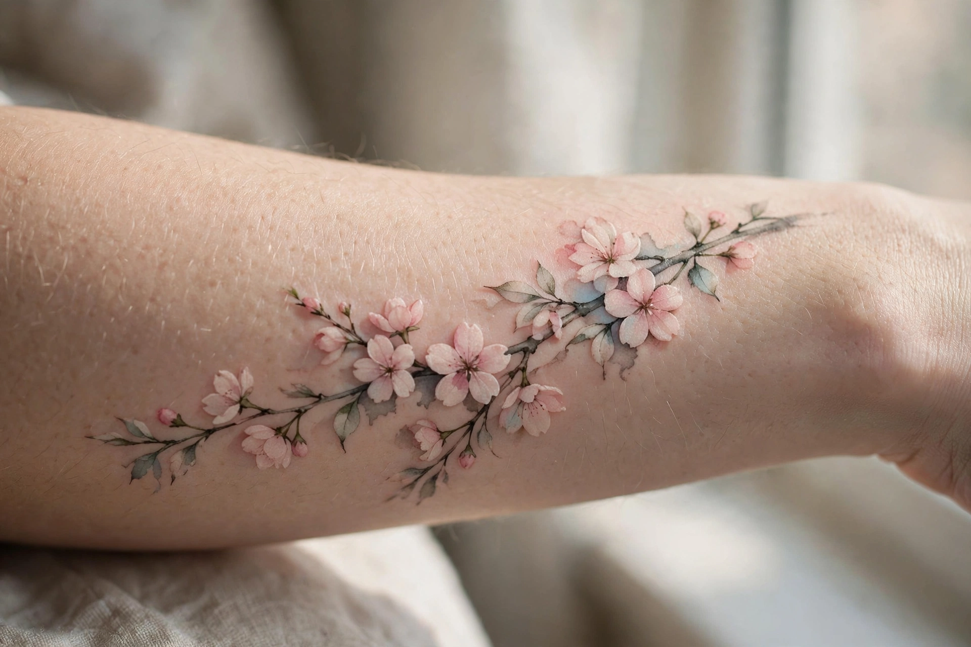 Birth month flower botanical tattoo on a woman's wrist