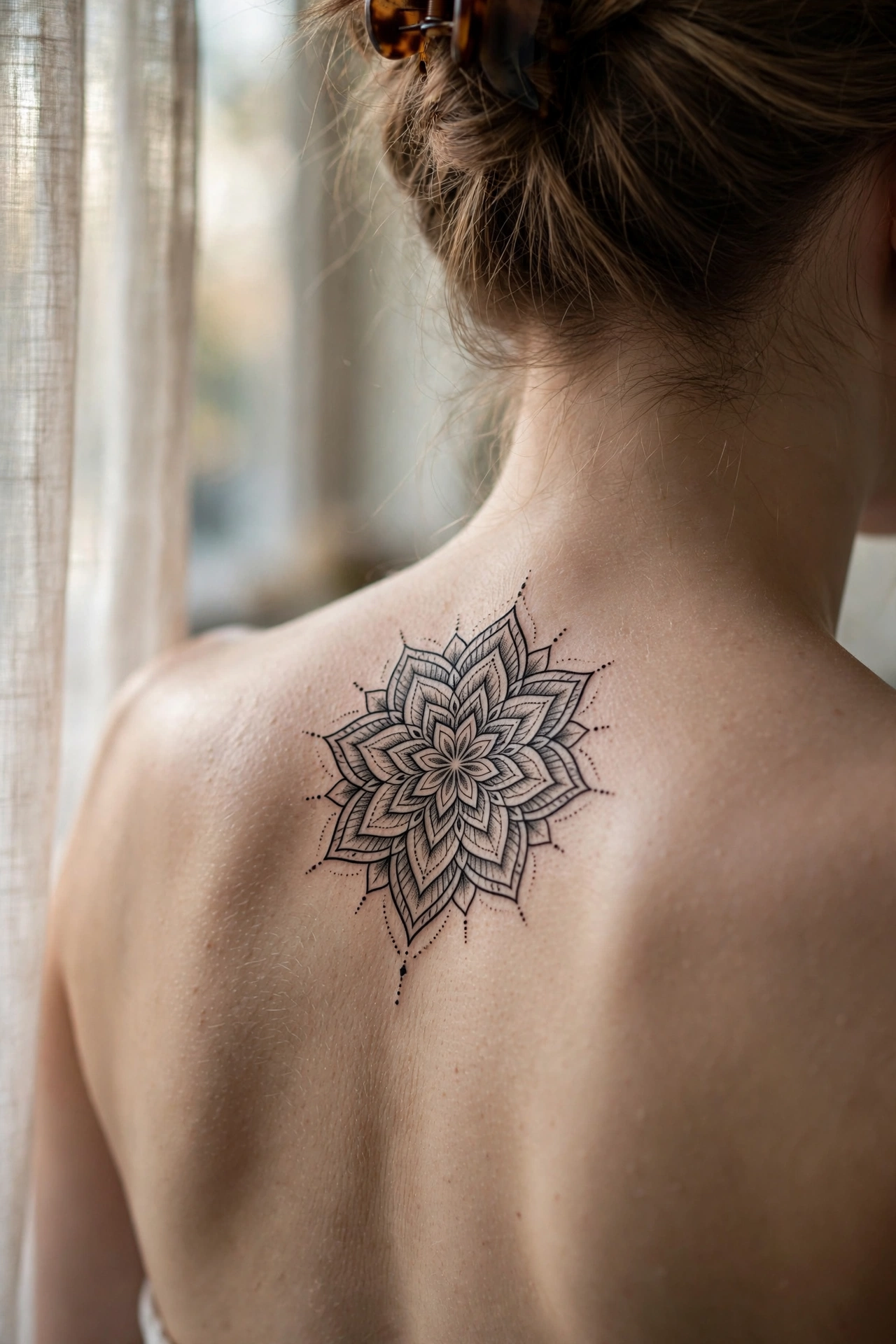 Phoenix rising tattoo covering a woman's full back