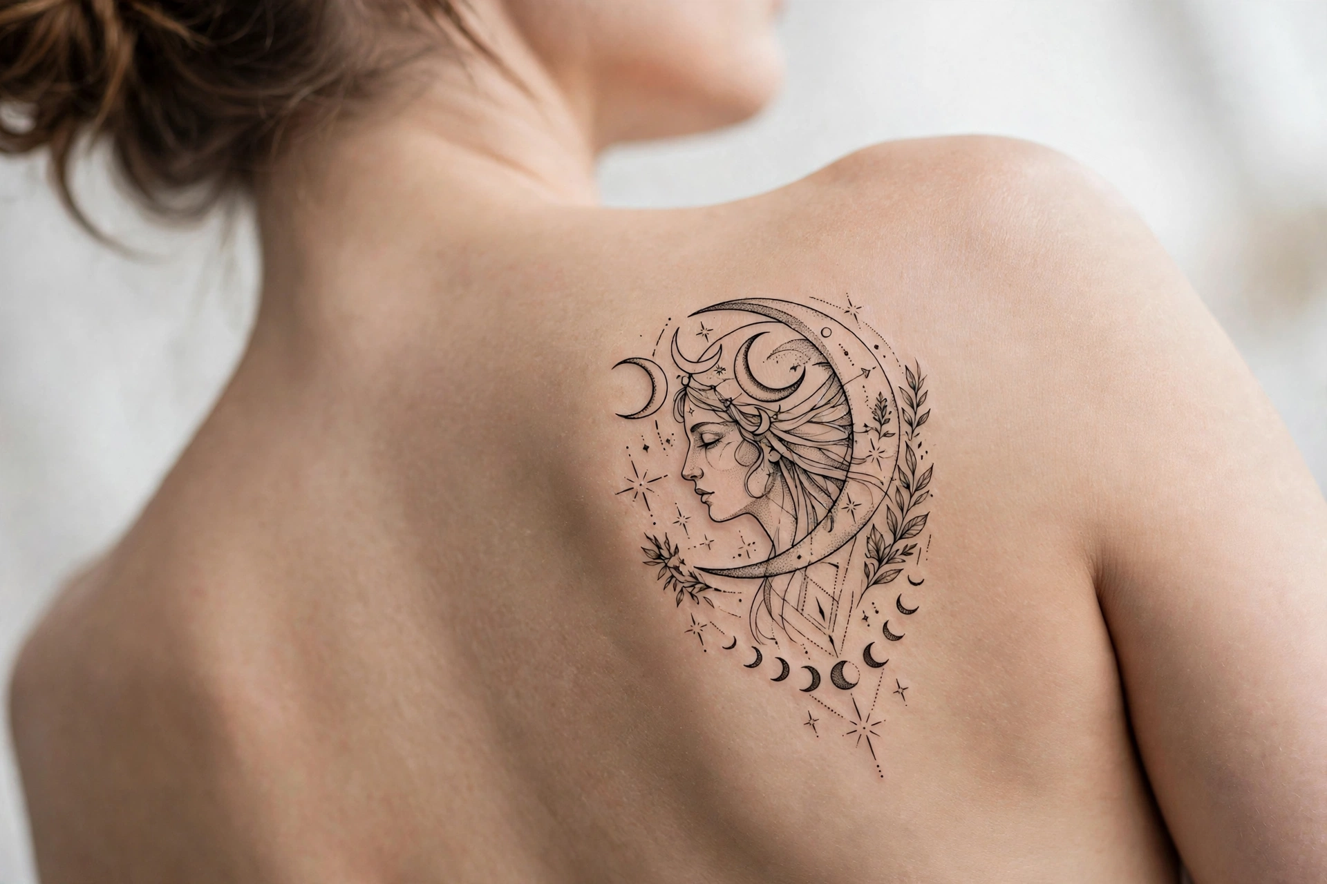 Inspirational quote tattoo spanning a woman's shoulders