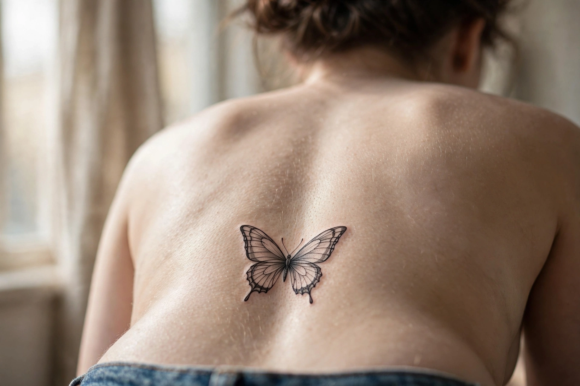 Koi fish swimming upward tattoo on a woman's back