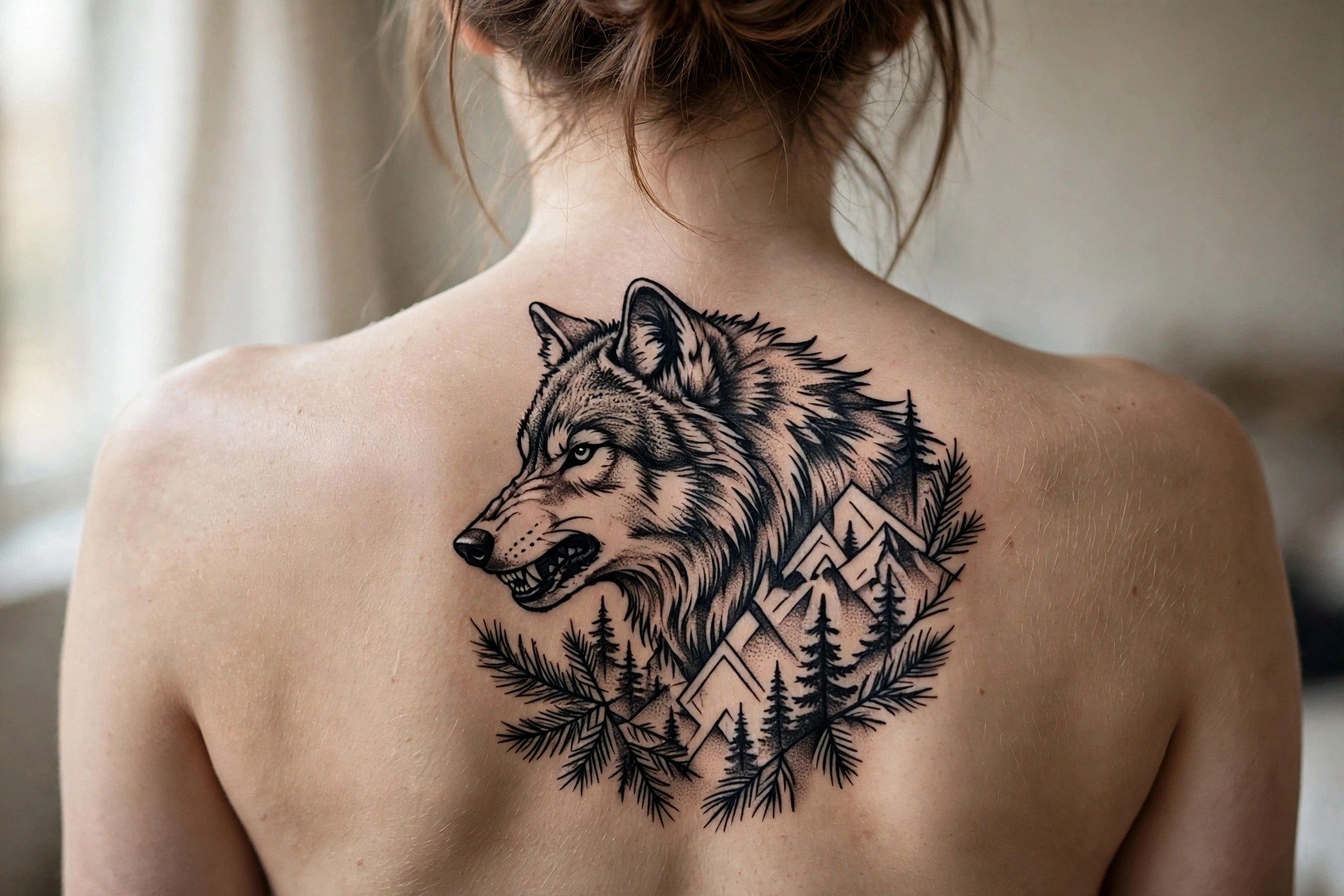 Trail of tiny bees dotted down a woman's spine tattoo