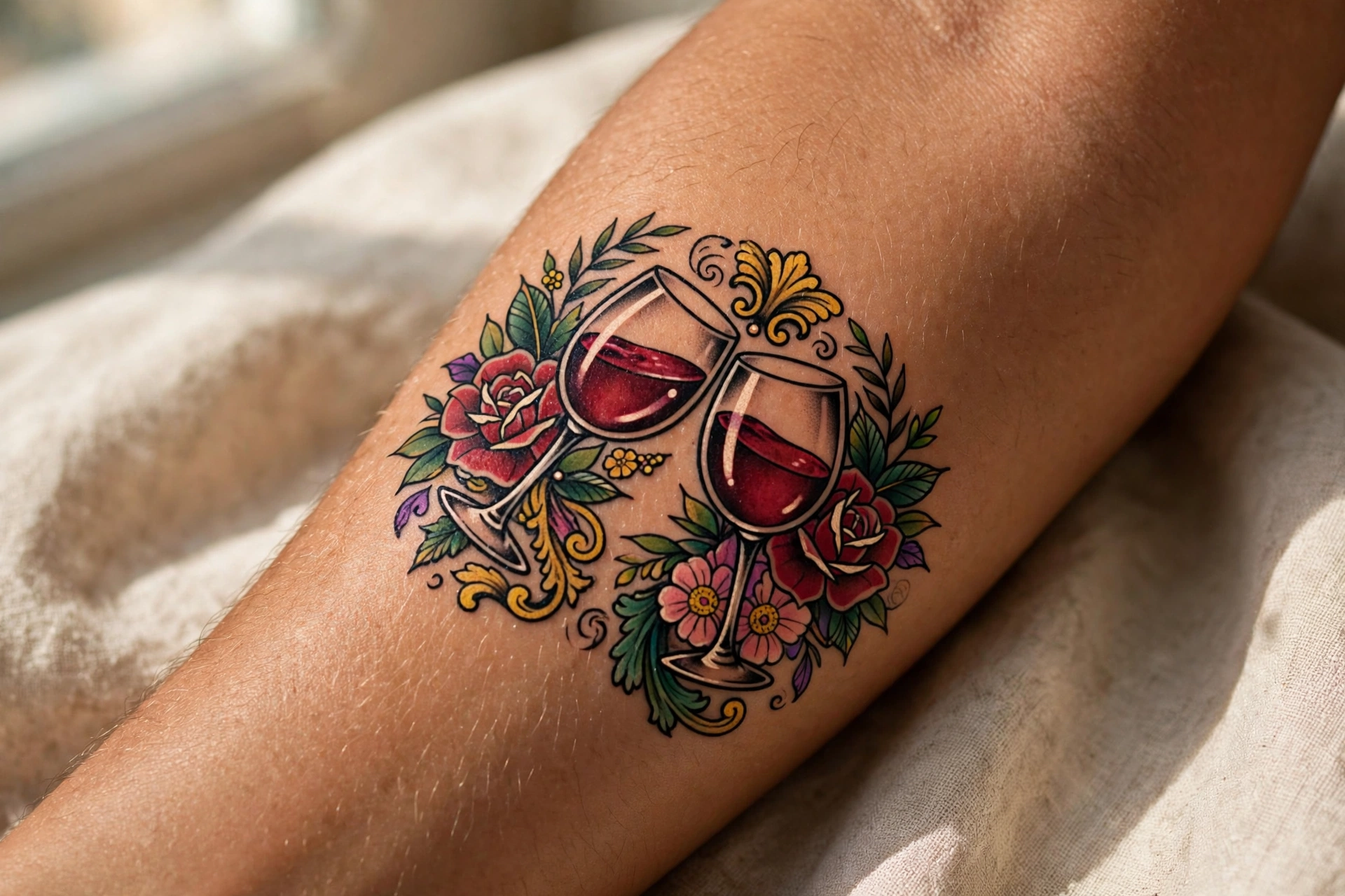 Wine glass best friend tattoos for wine lovers