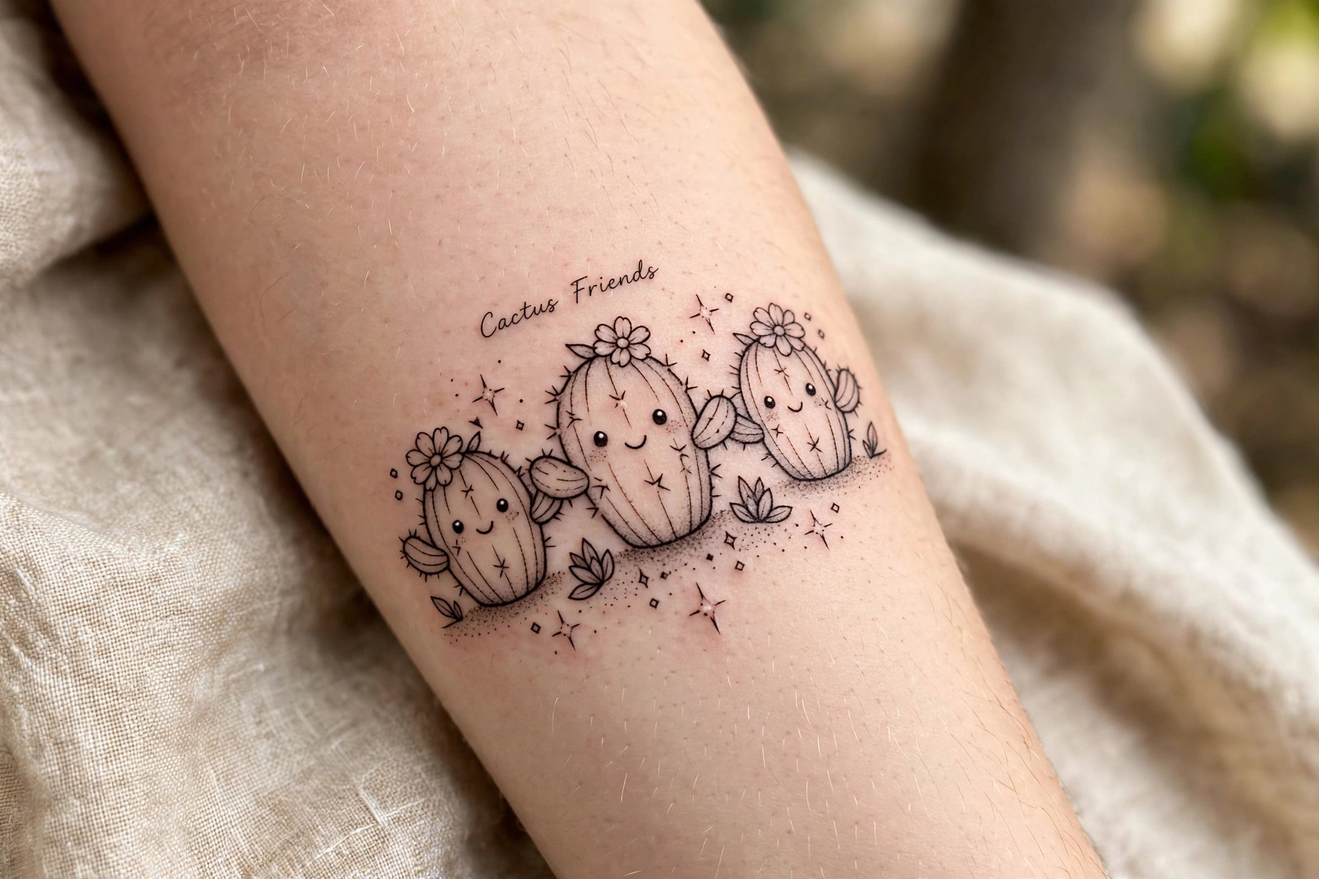 Cactus best friend tattoo for resilient friendship