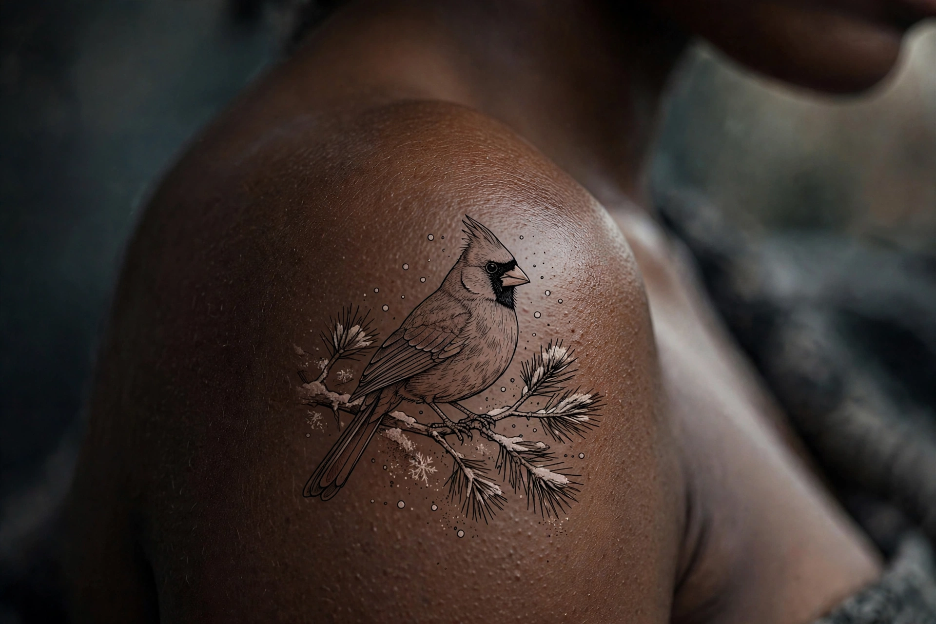 Red cardinal on snowy branch tattoo symbolizing lost loved ones