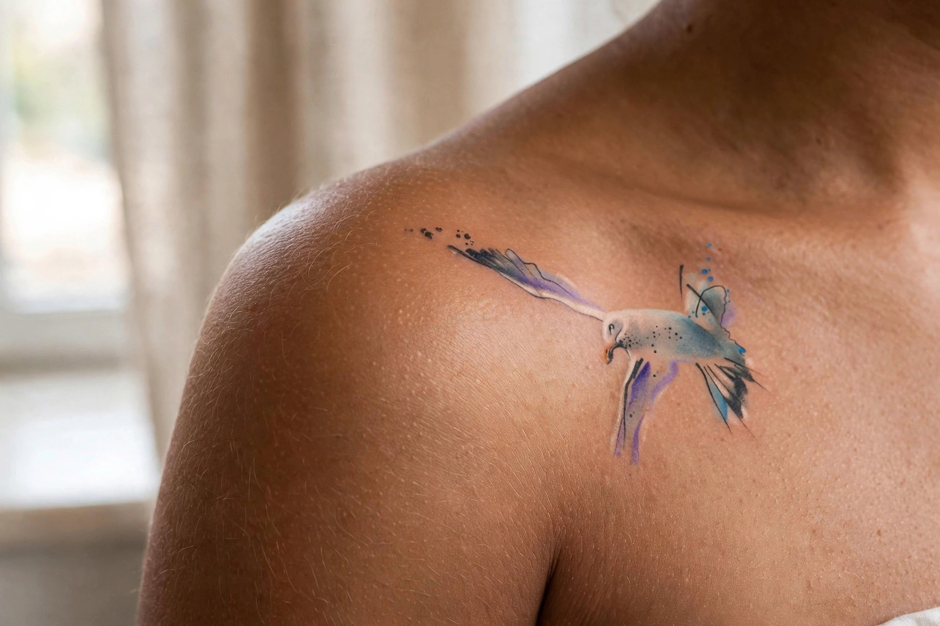 Three simple seagull curves tattoo in minimalist black ink