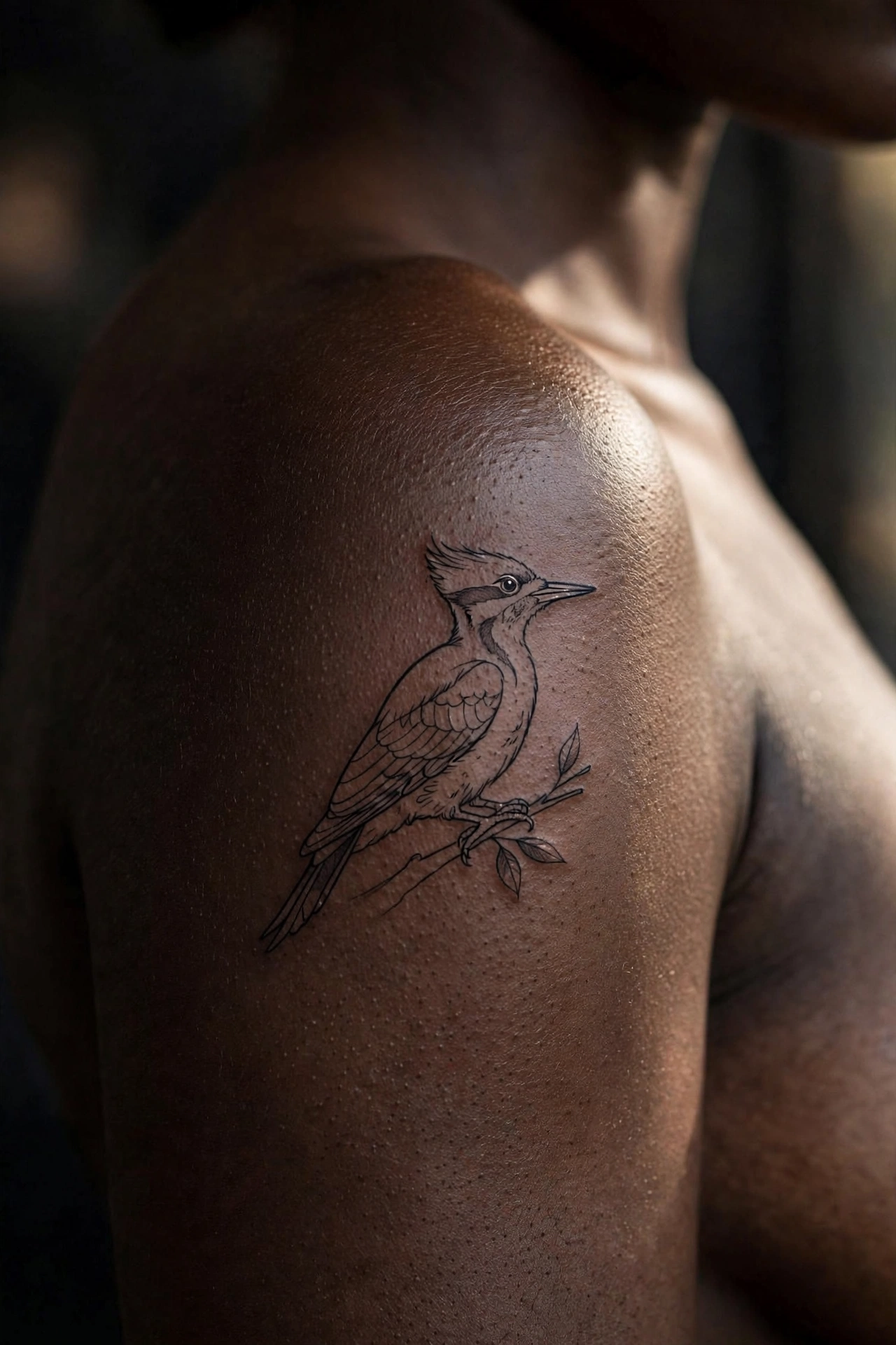 Pileated woodpecker clinging to tree bark tattoo