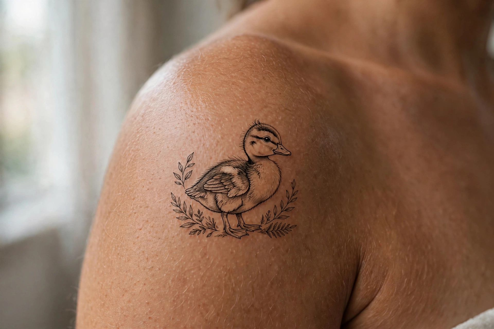 Fluffy yellow duckling tattoo in soft watercolor