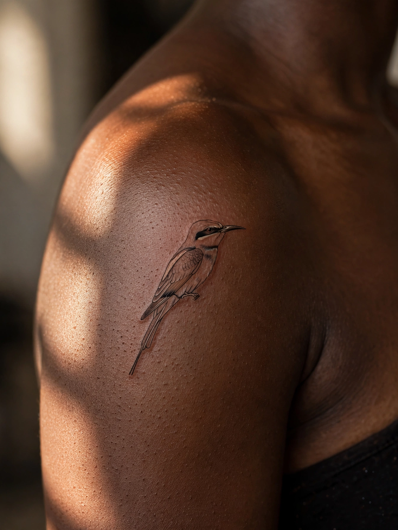 Colorful bee-eater bird tattoo in rainbow plumage