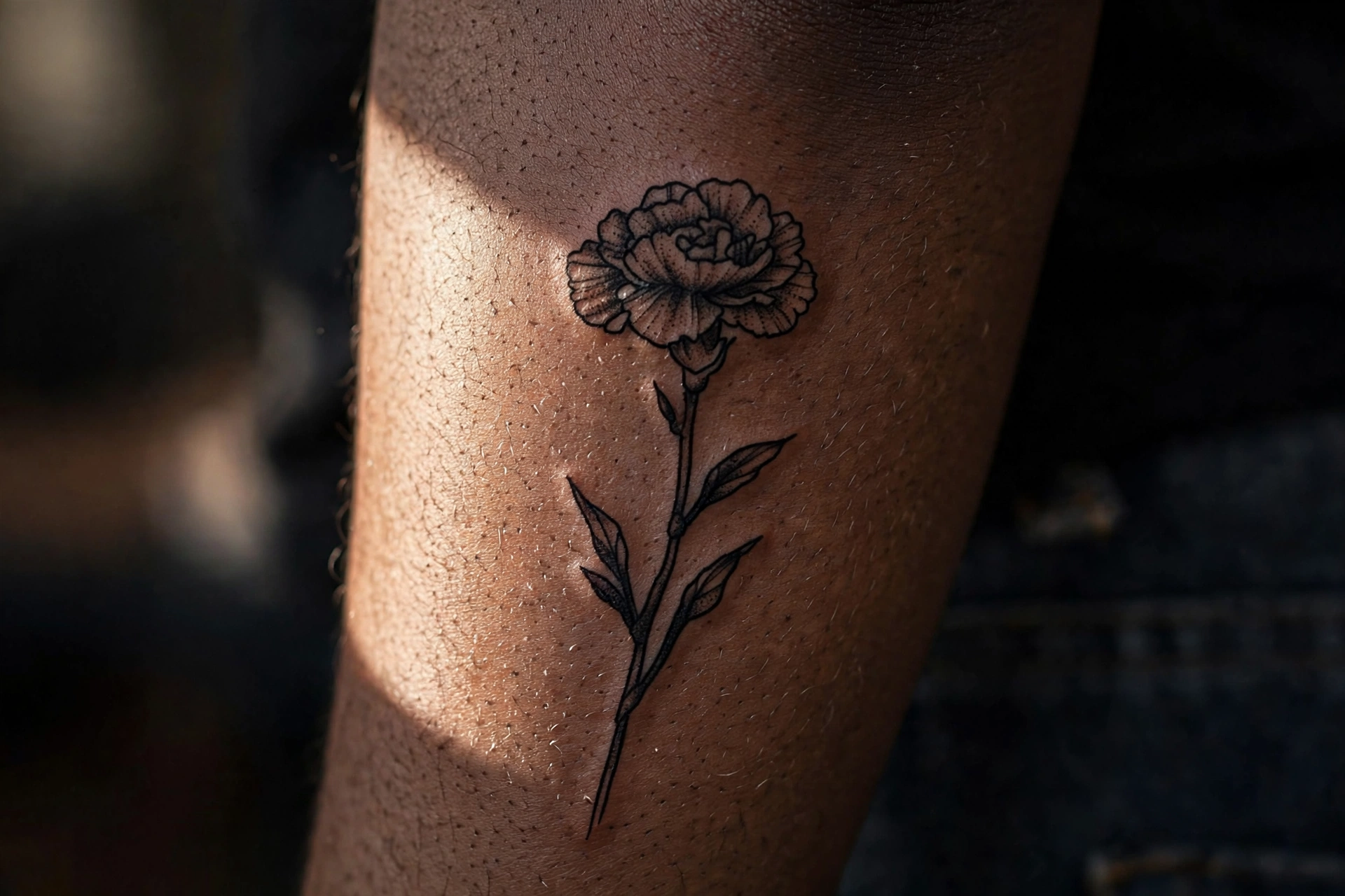 January birth flower carnation tattoo on the forearm