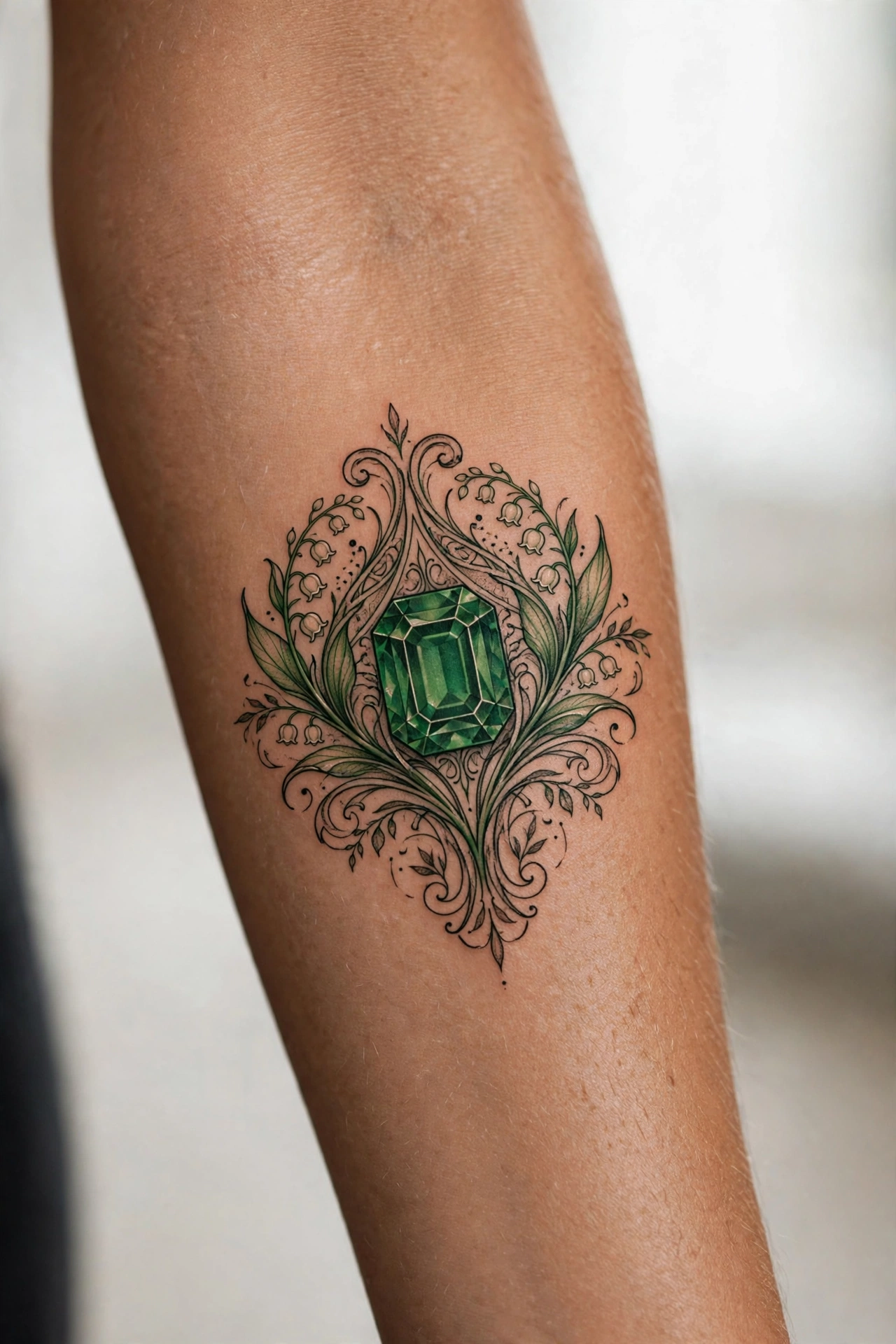 Emerald birthstone tattoo for May birthdays