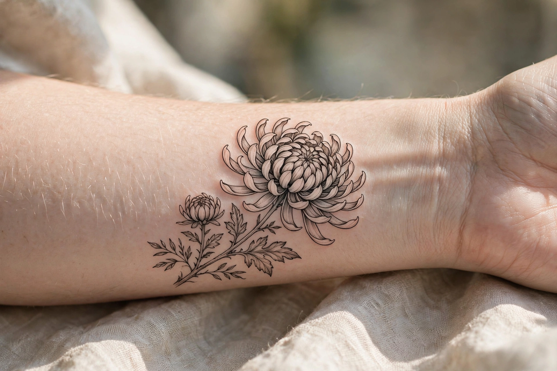 November birth flower chrysanthemum tattoo