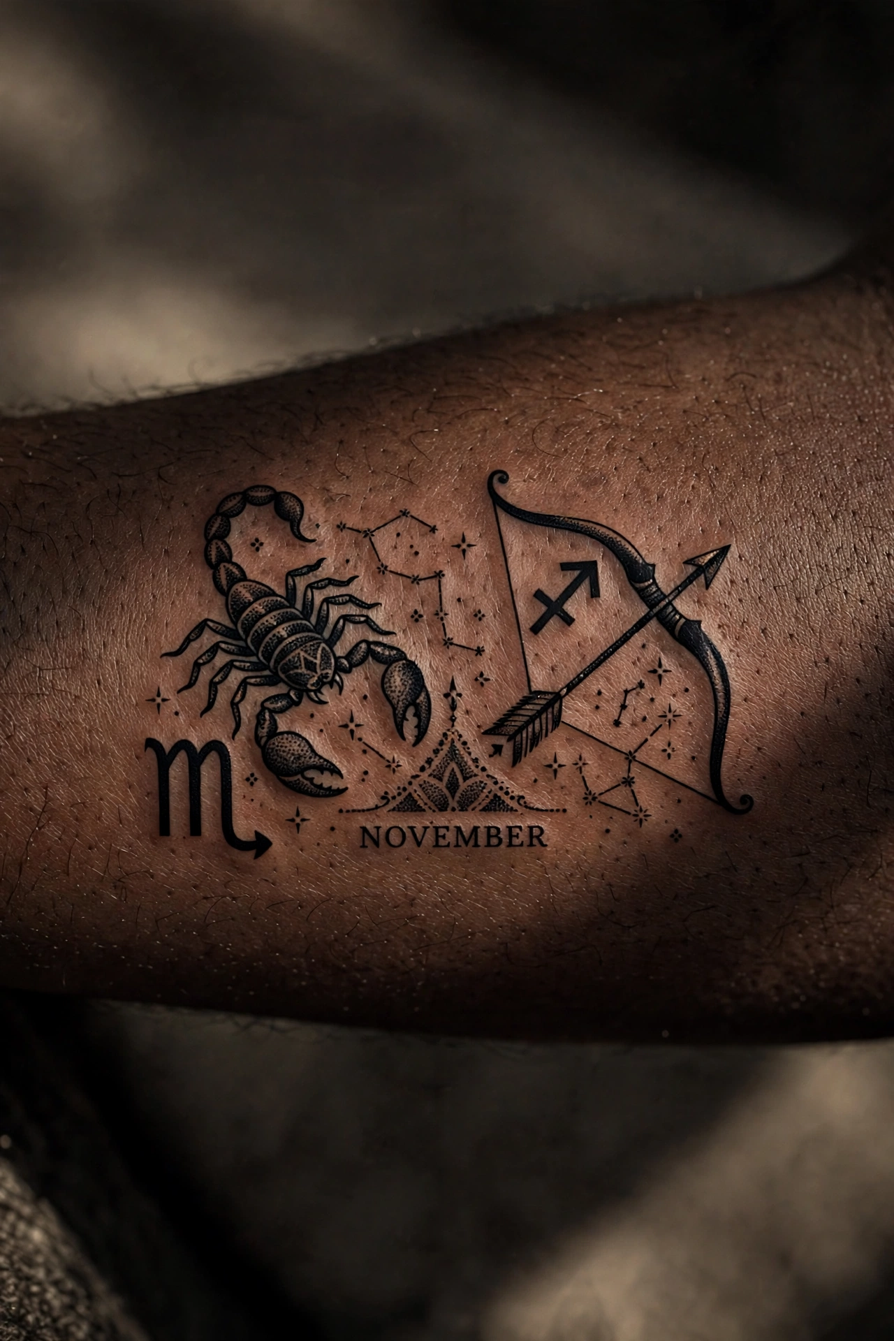 Scorpio and Sagittarius zodiac birth month tattoo