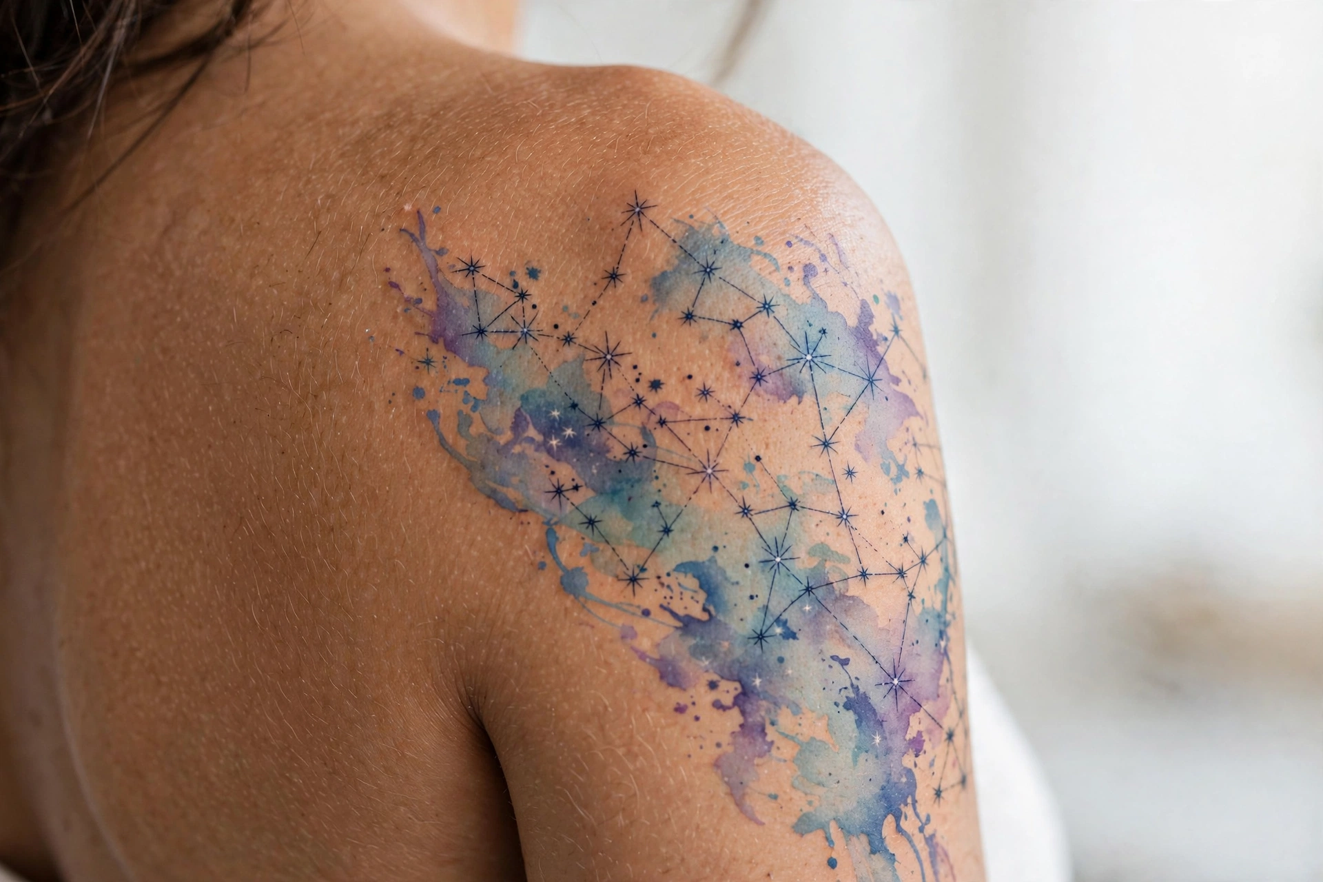 Full sleeve of connected constellations tattoo
