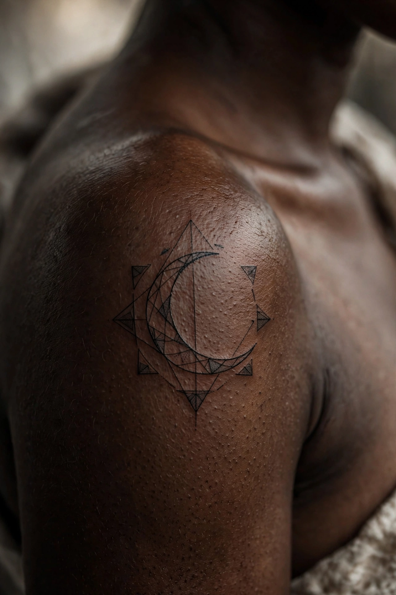 Simple crescent moon outline tattoo on a wrist