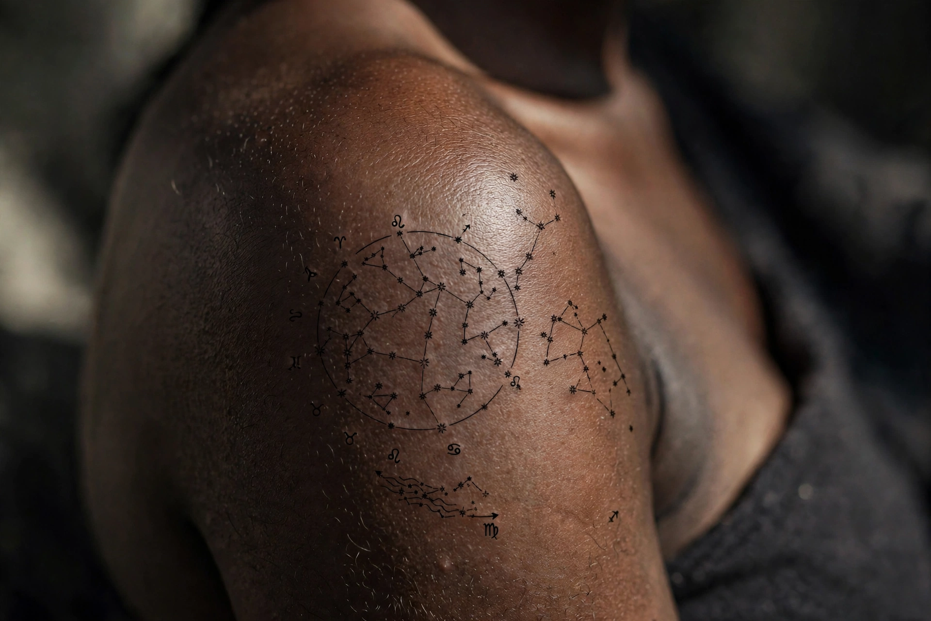 Personal zodiac constellation with star points tattoo