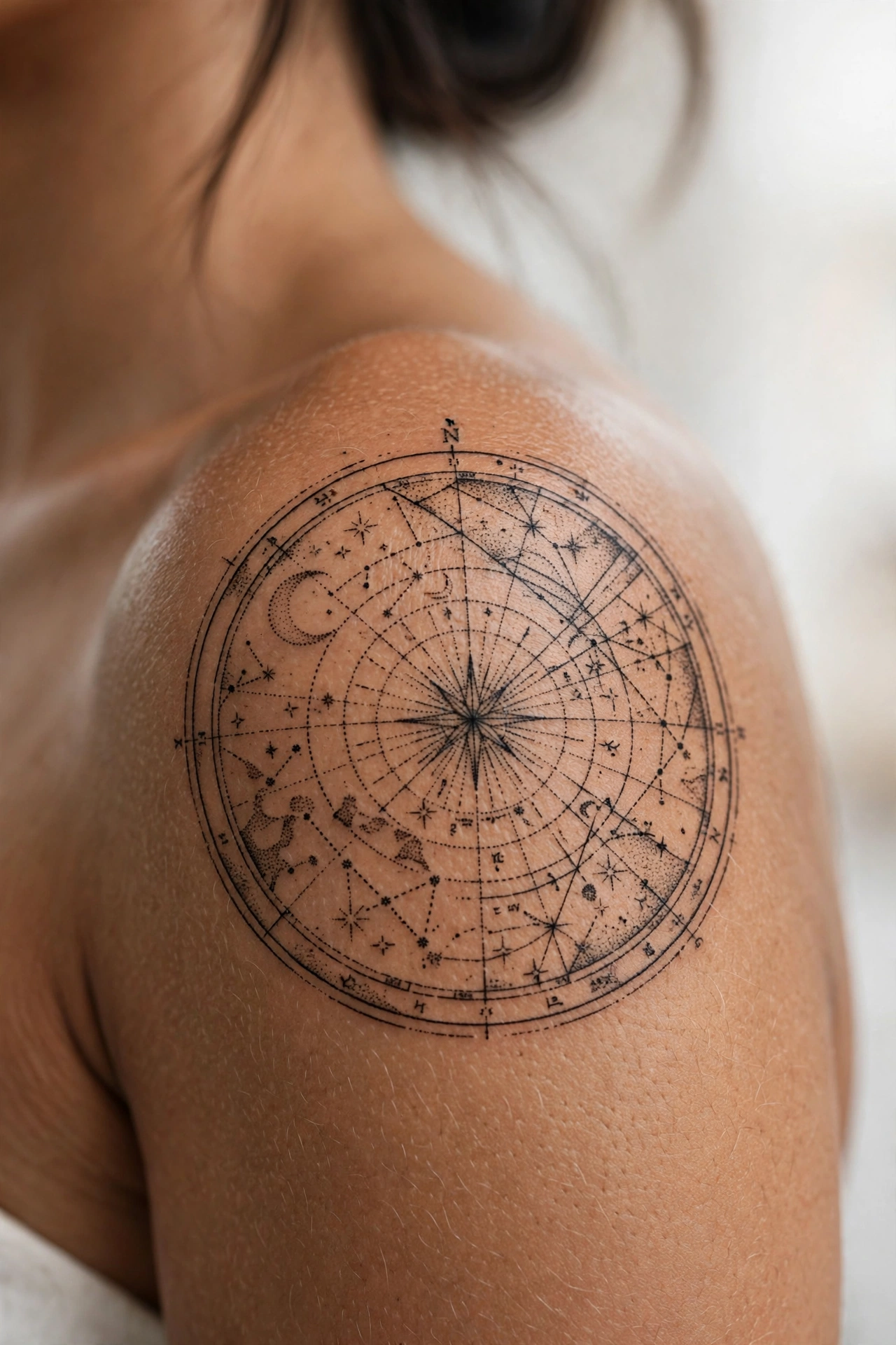 Antique celestial map chart tattoo in vintage style