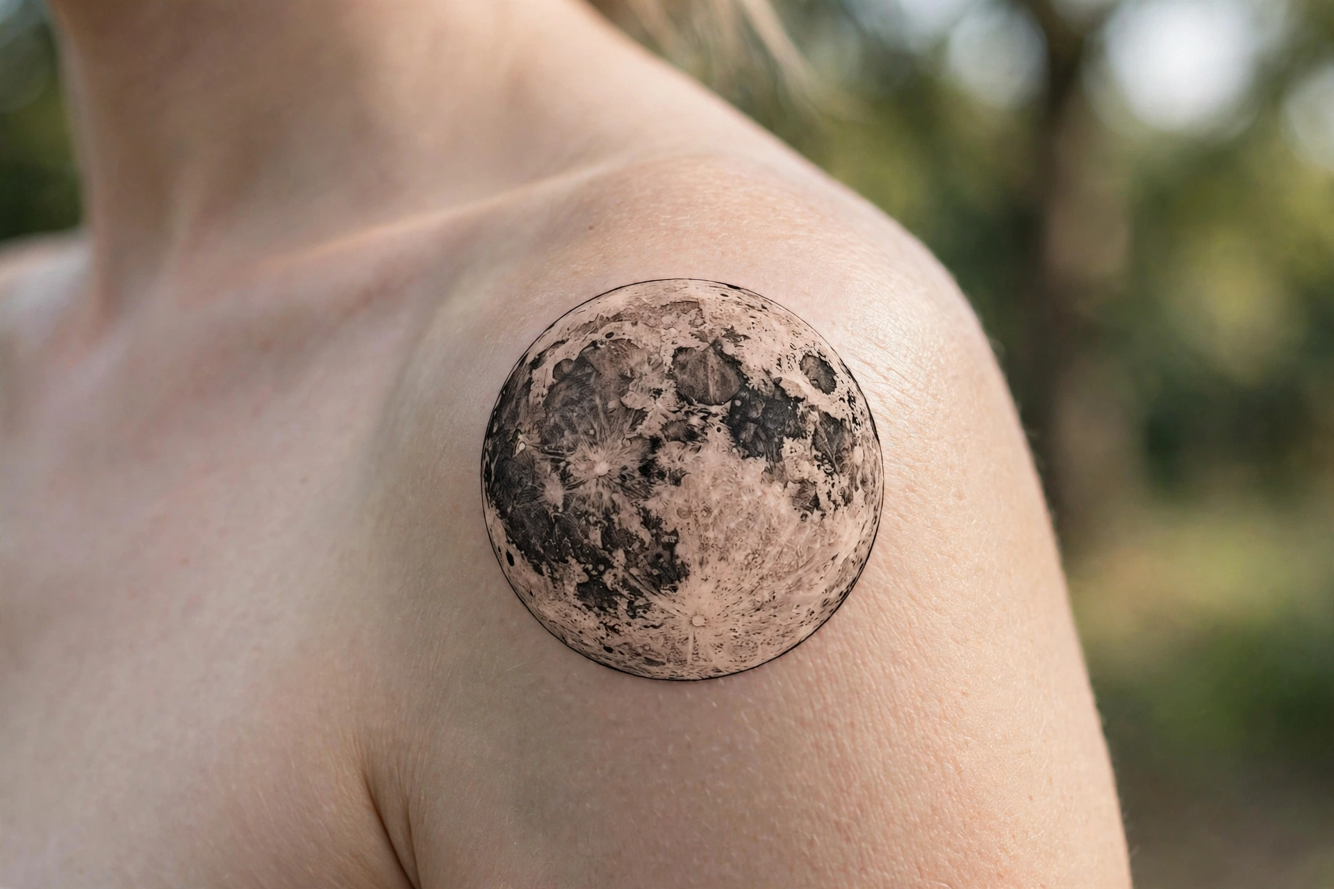 Extreme close-up of moon surface texture tattoo