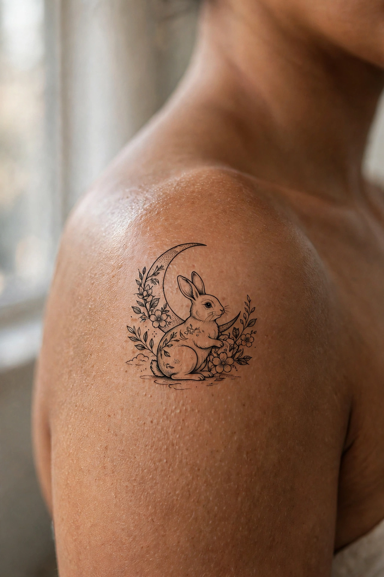 Japanese moon rabbit pounding mochi tattoo