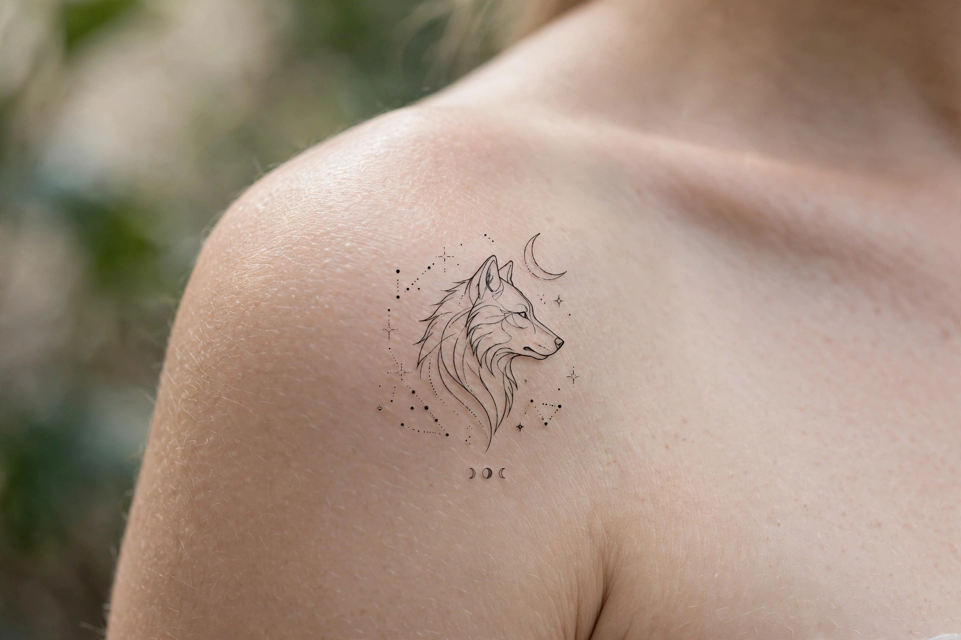 Wolf howling with galaxy fur tattoo