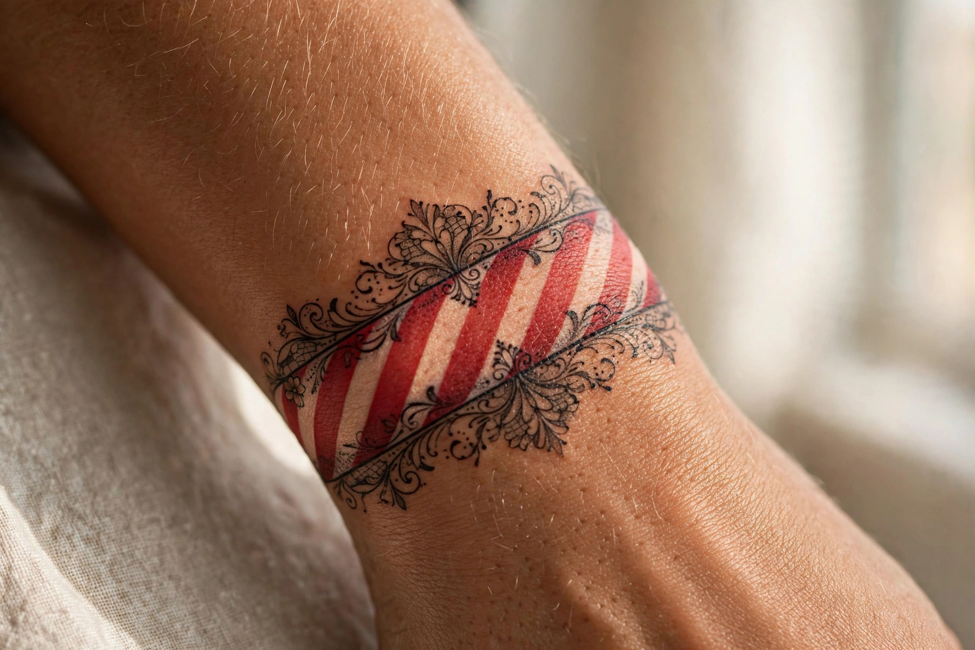Candy cane with heart curve tattoo