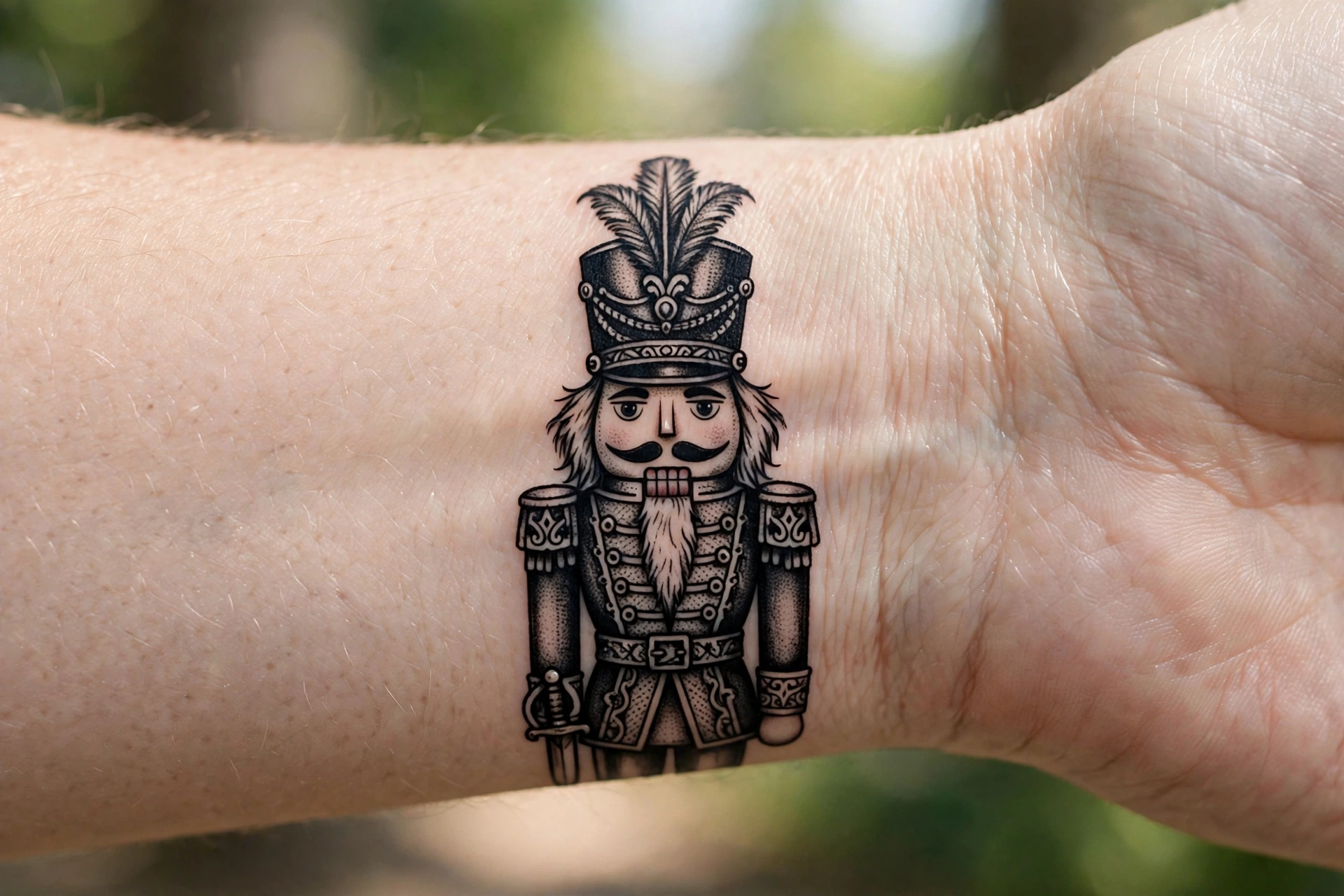 Vintage nutcracker soldier tattoo in uniform