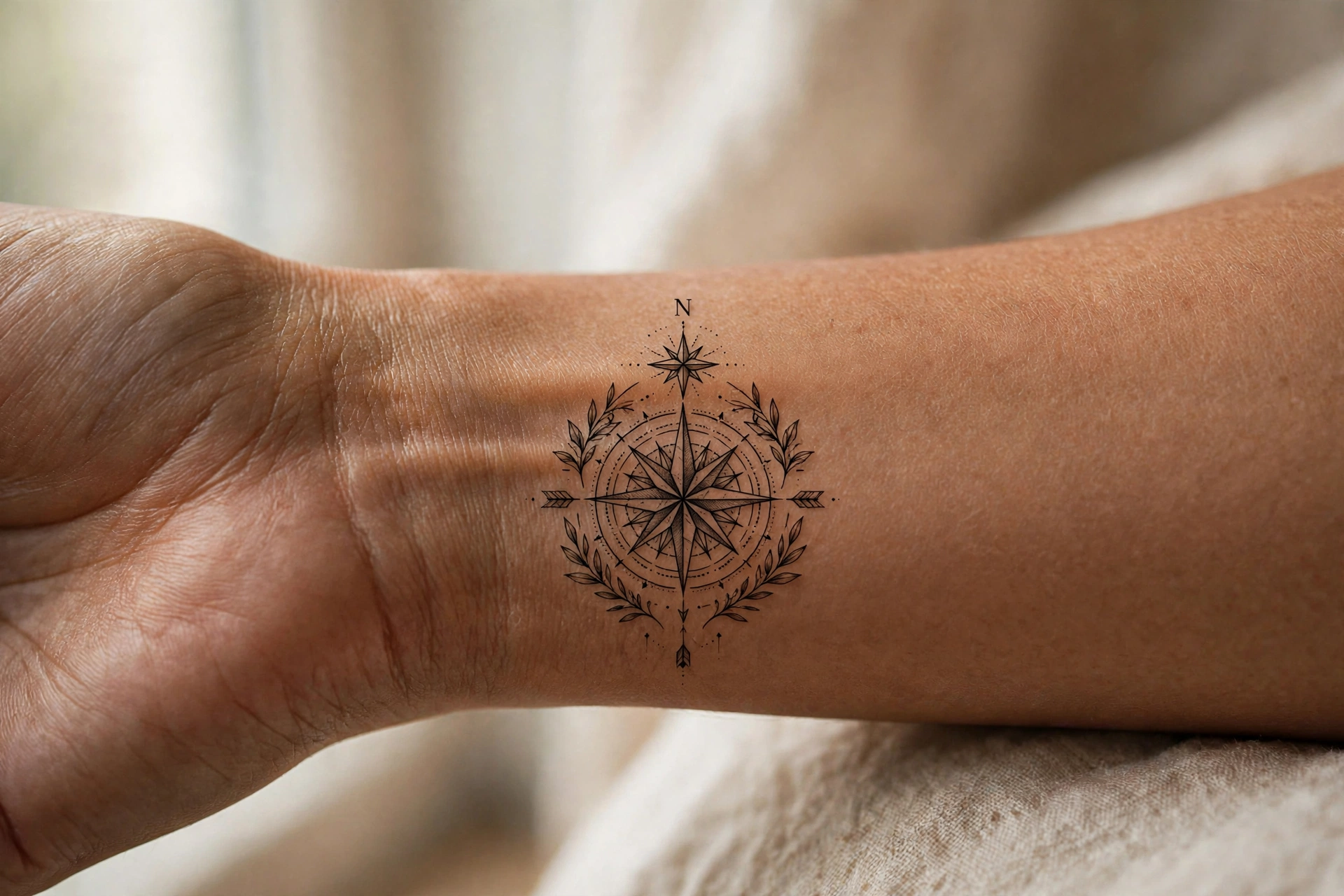 North star compass tattoo guiding design