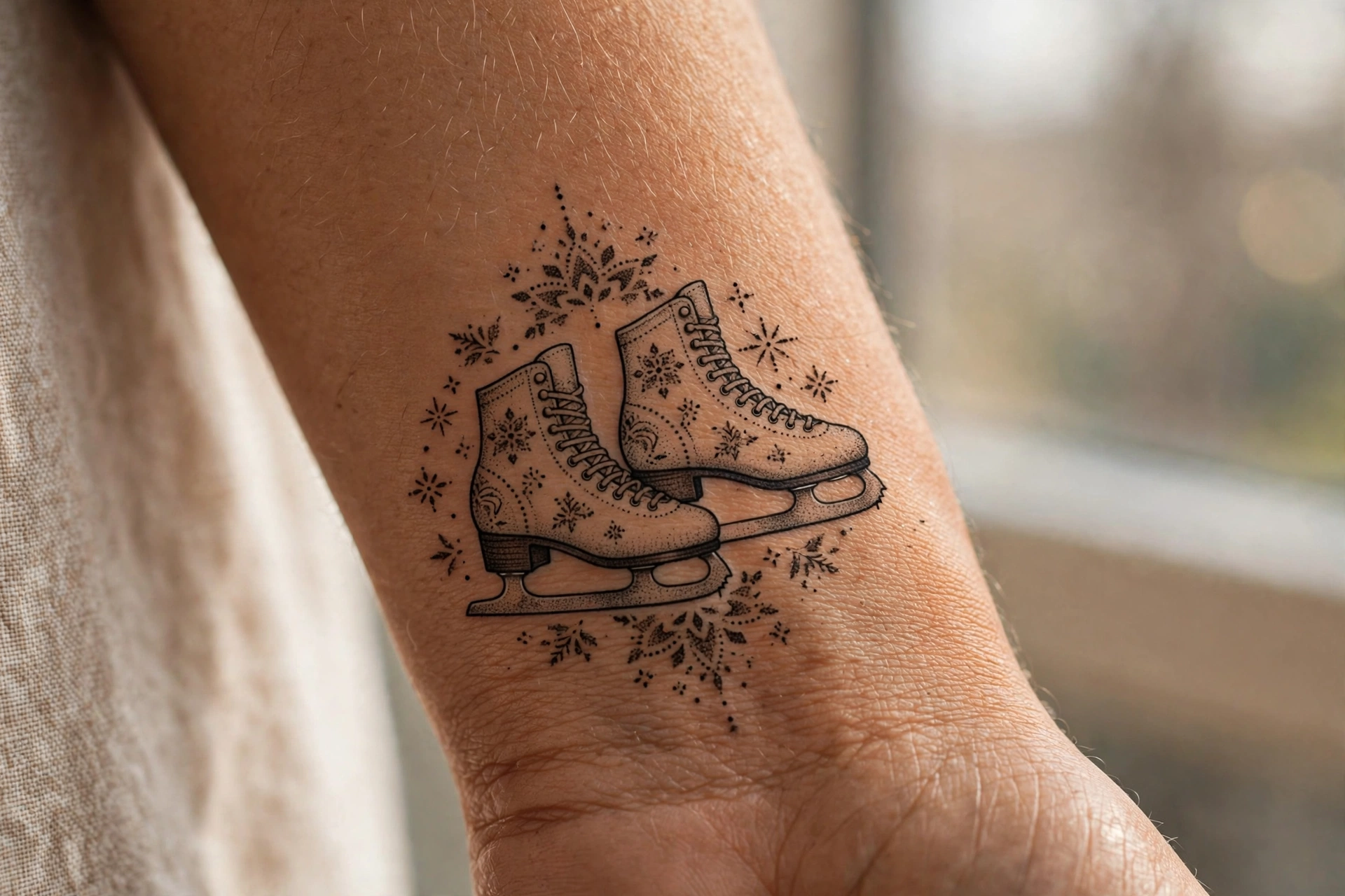 Vintage ice skates tattoo tied together