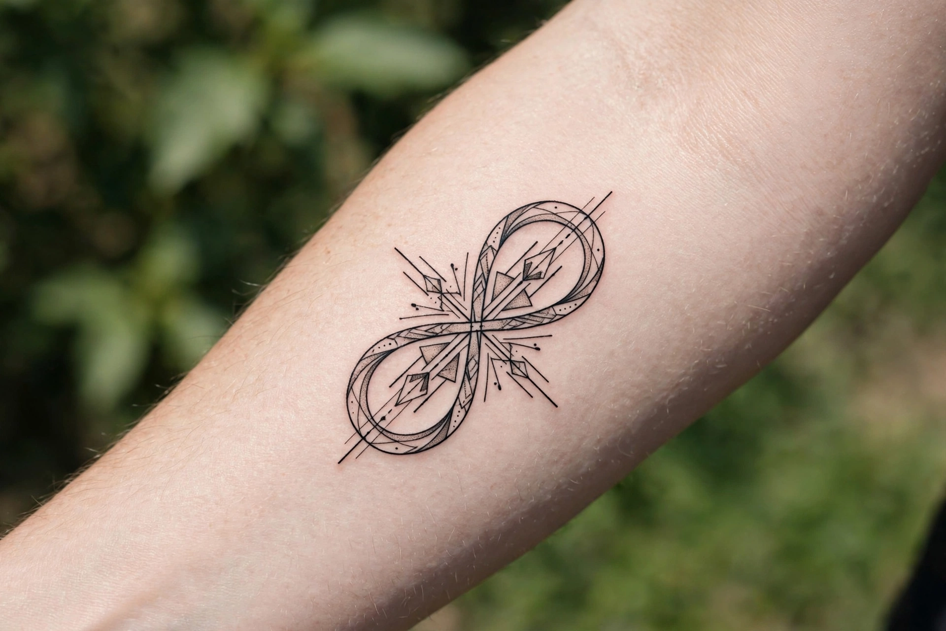 Infinity symbol combined with a cross tattoo on a wrist