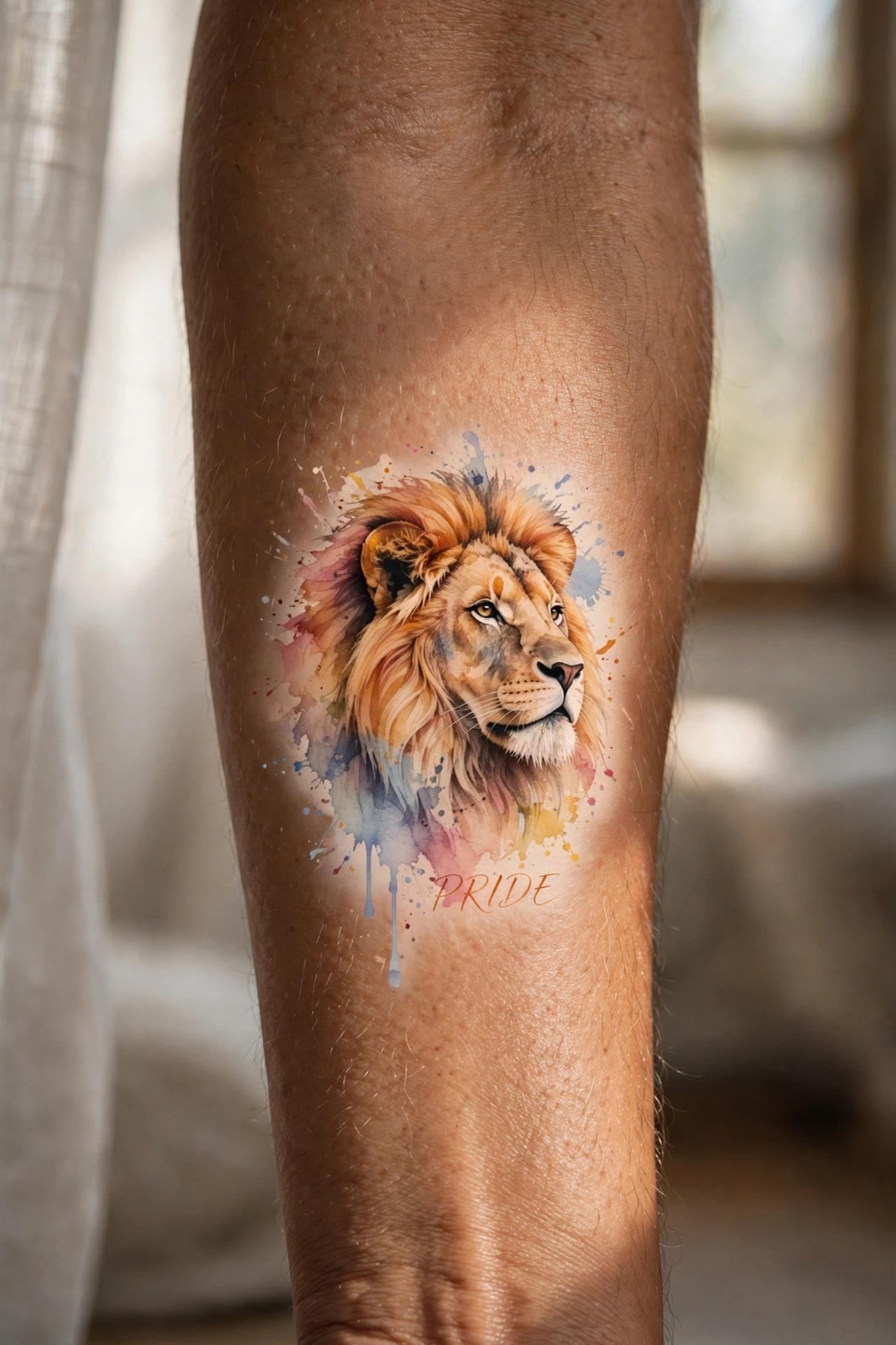 Lion pride family portrait tattoo on shoulder