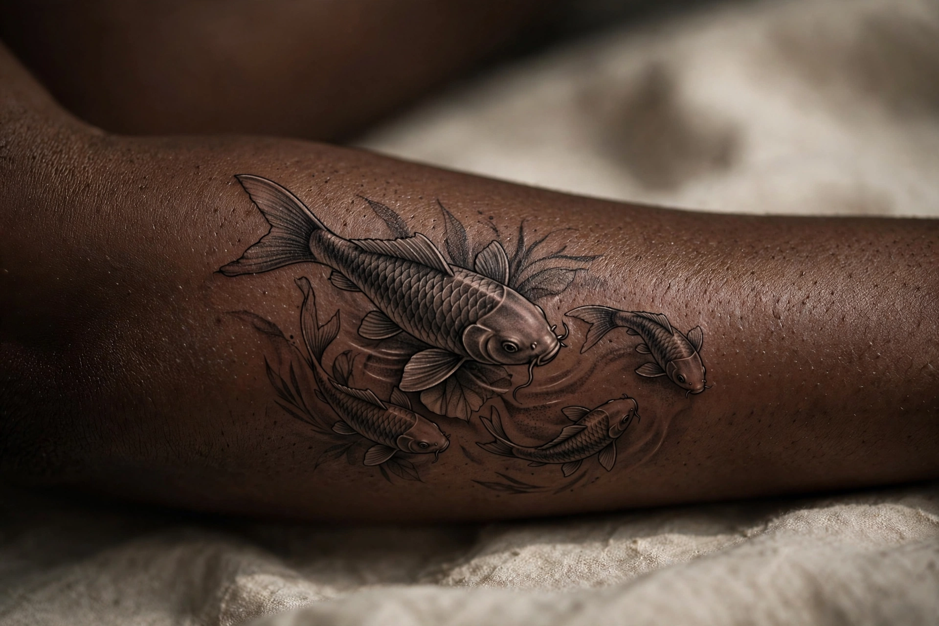 Koi fish swimming together family tattoo