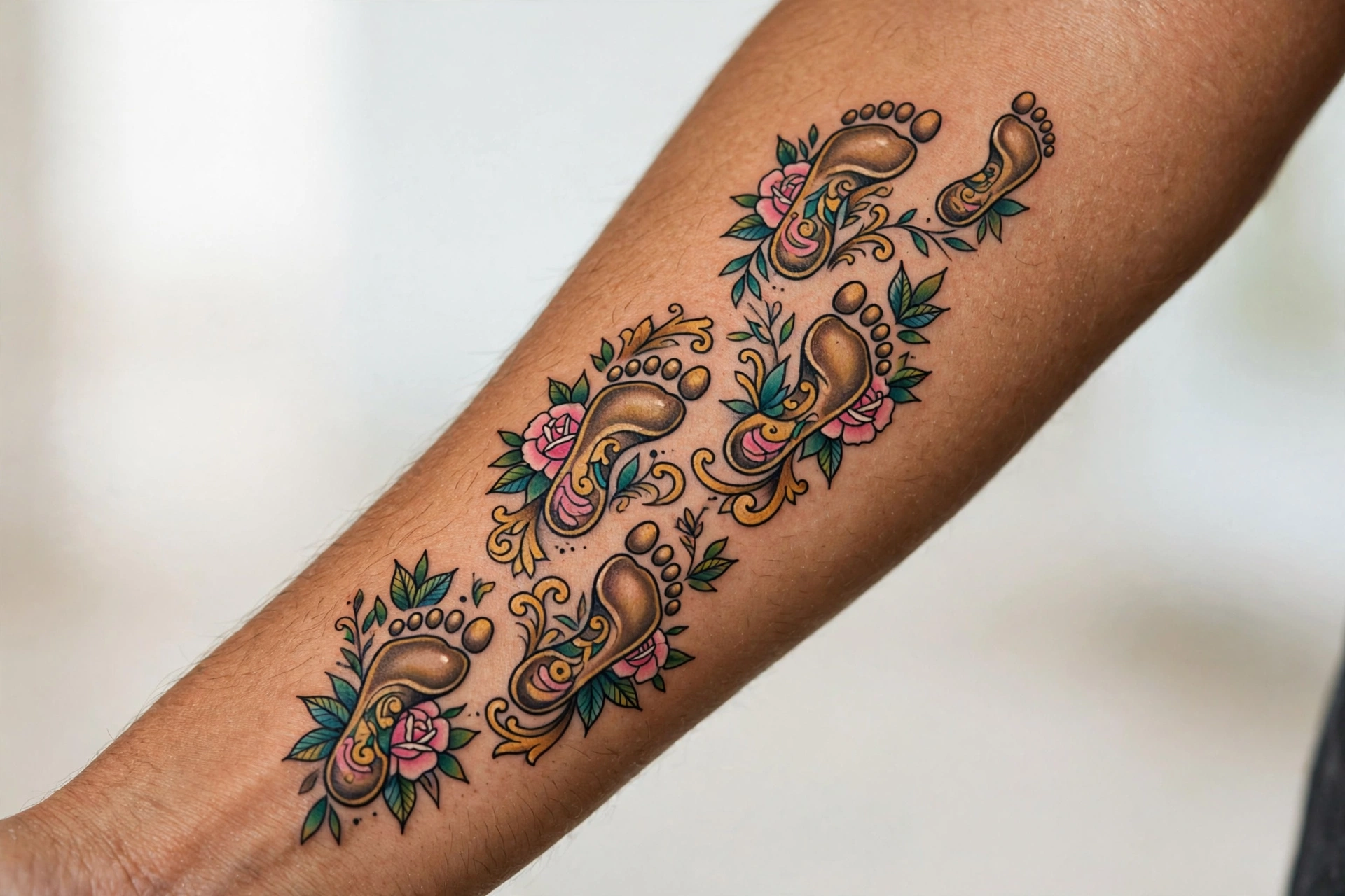 Trail of family footprints tattoo design