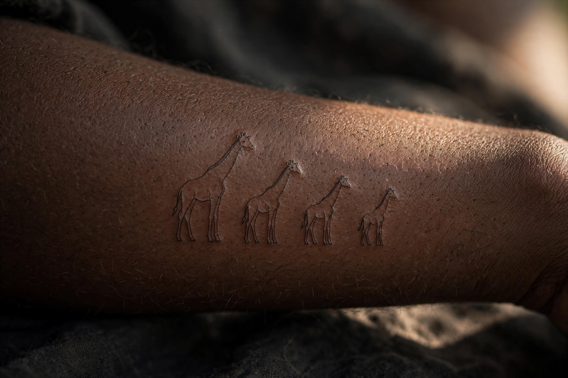 Giraffe family standing tall together tattoo
