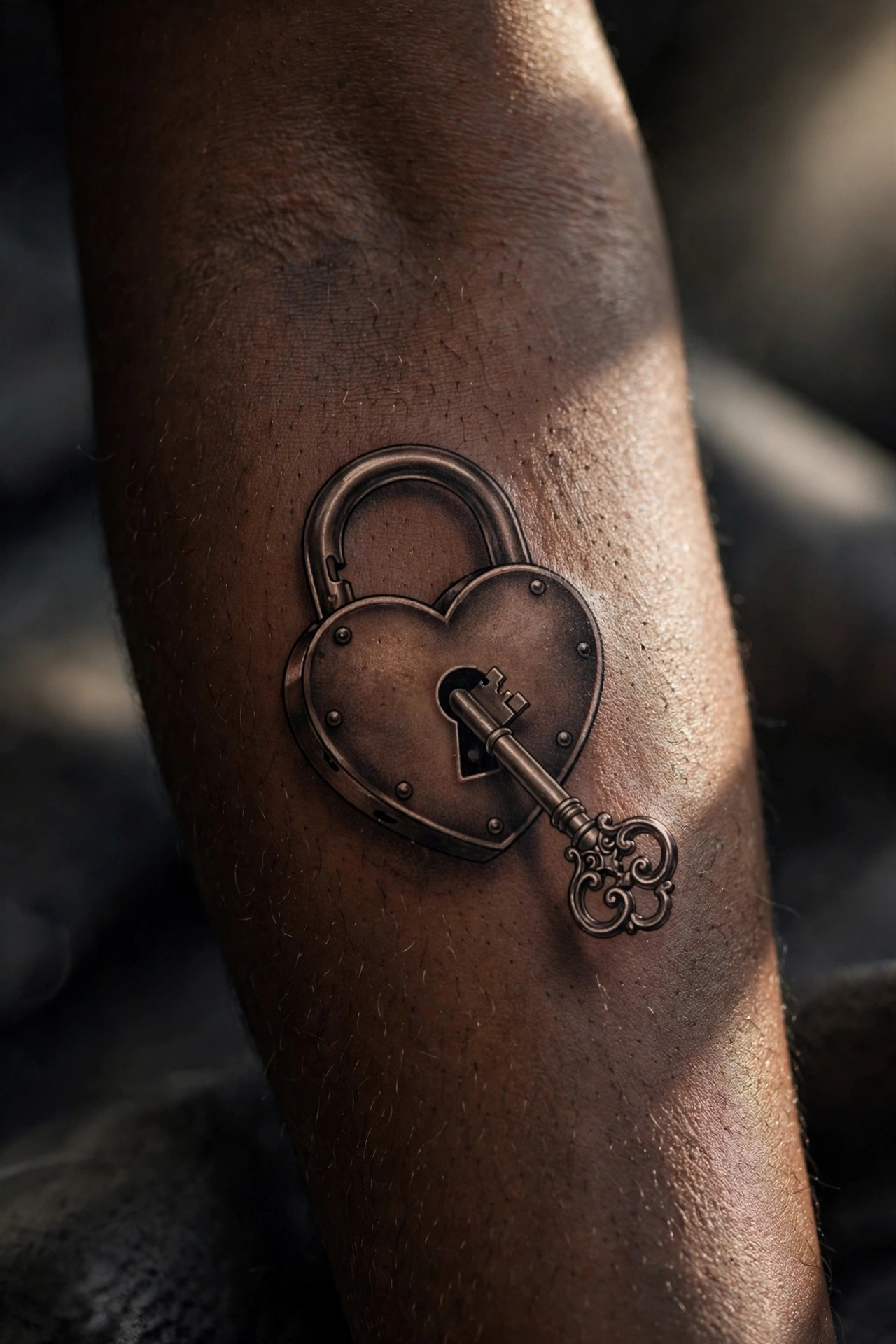 Heart shaped lock and key family tattoo