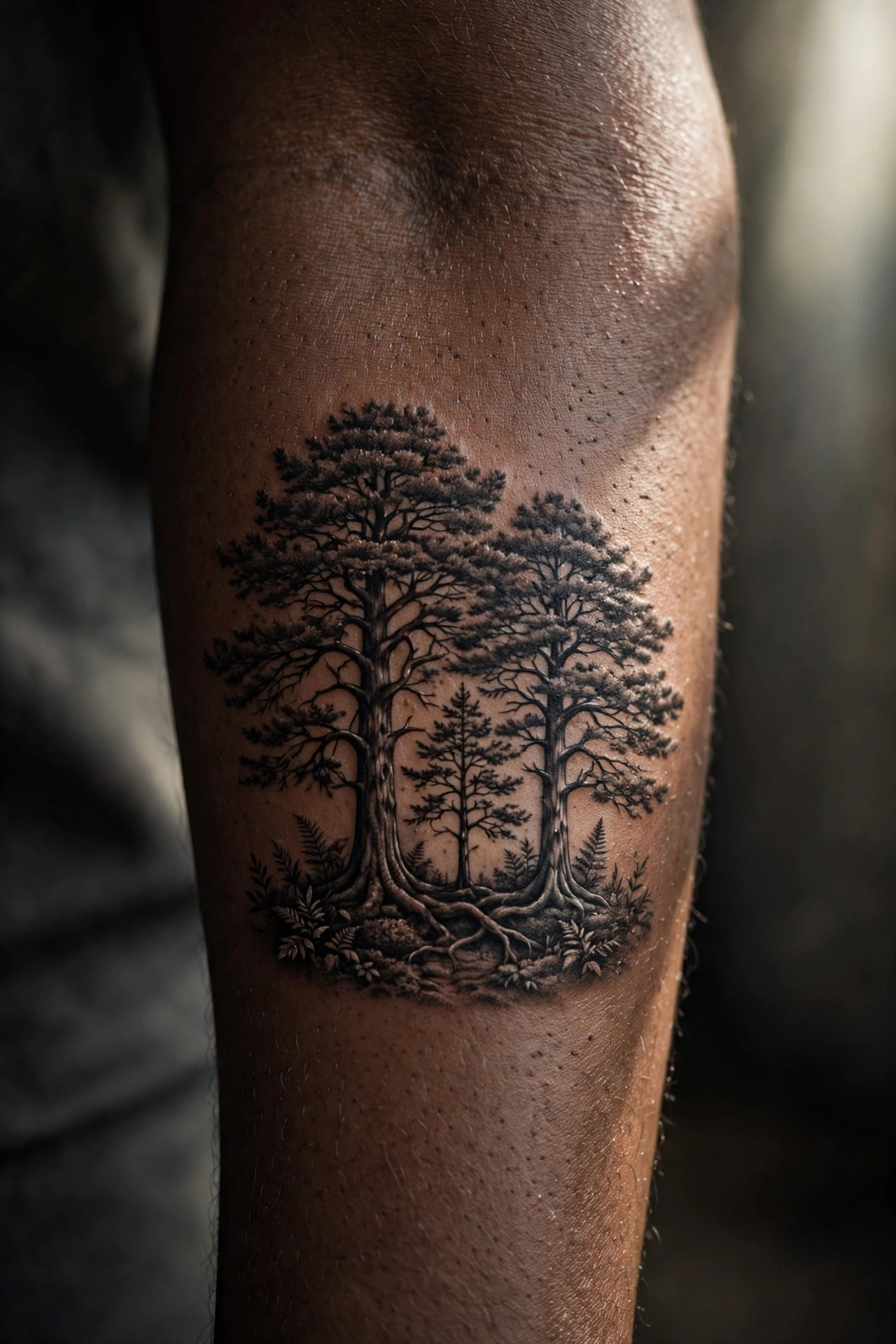 Forest of trees representing family members tattoo
